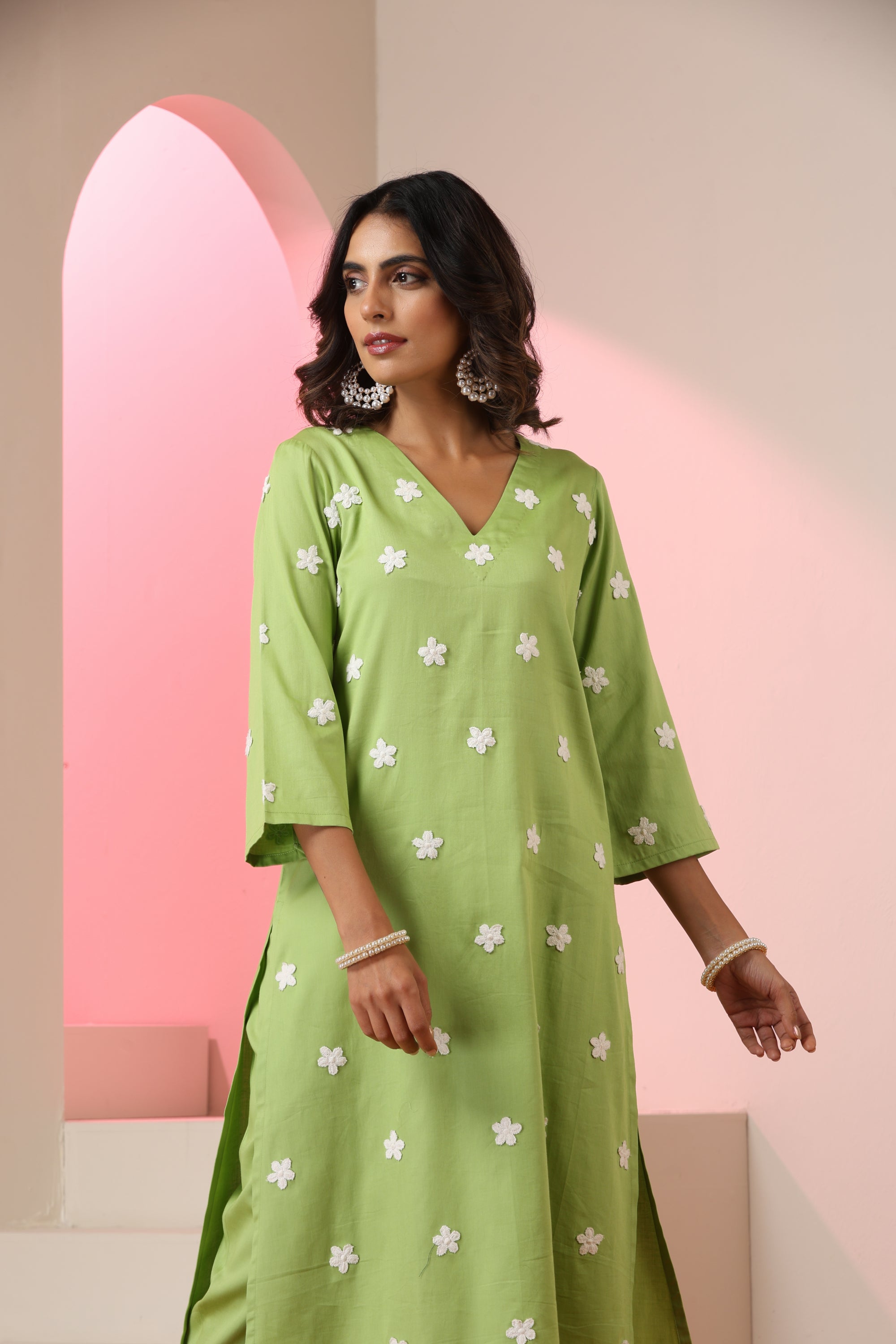 Shanaya Floral Lime Green Kurta Set
