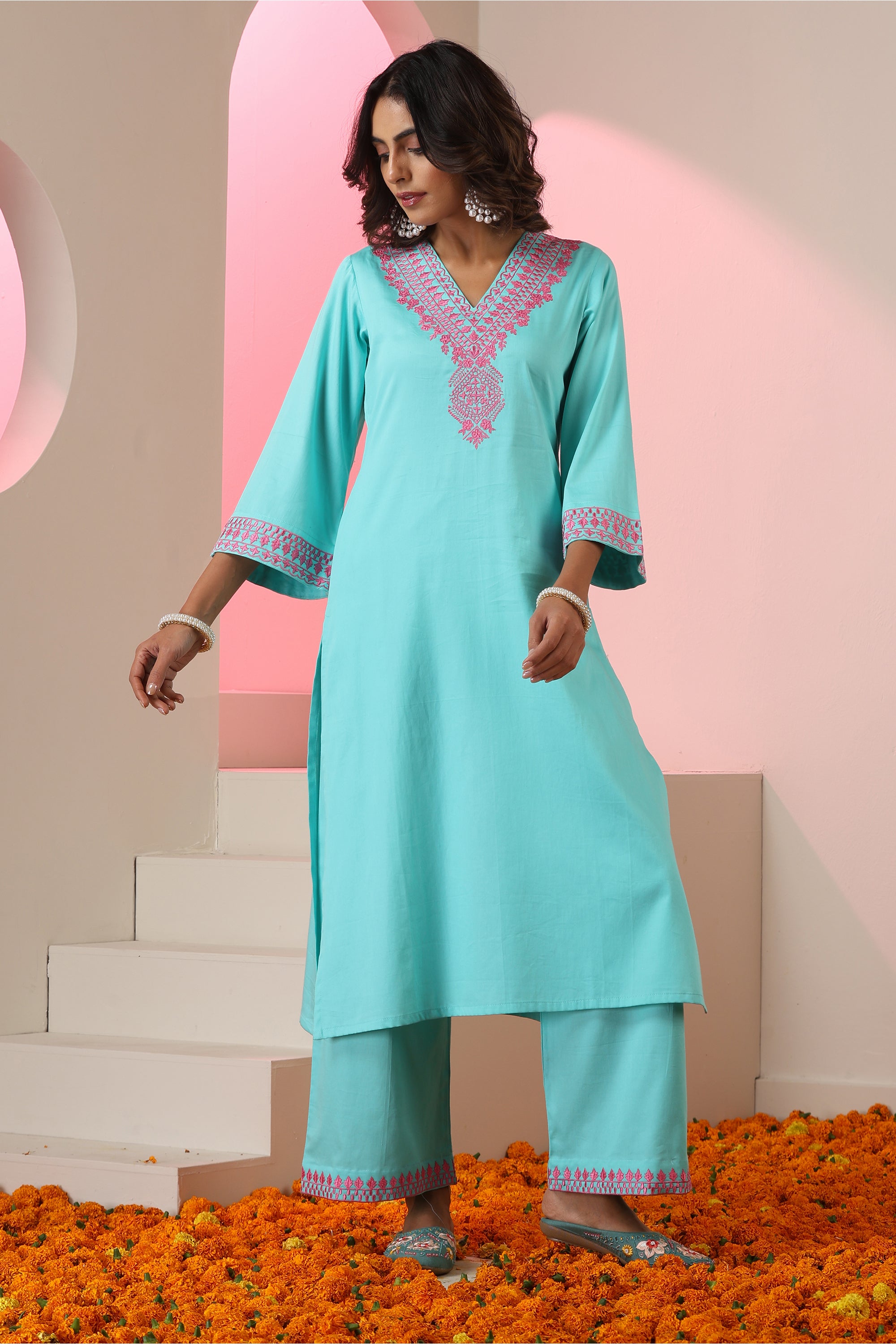 Nargis Sky Blue Embroidered Kurta Set