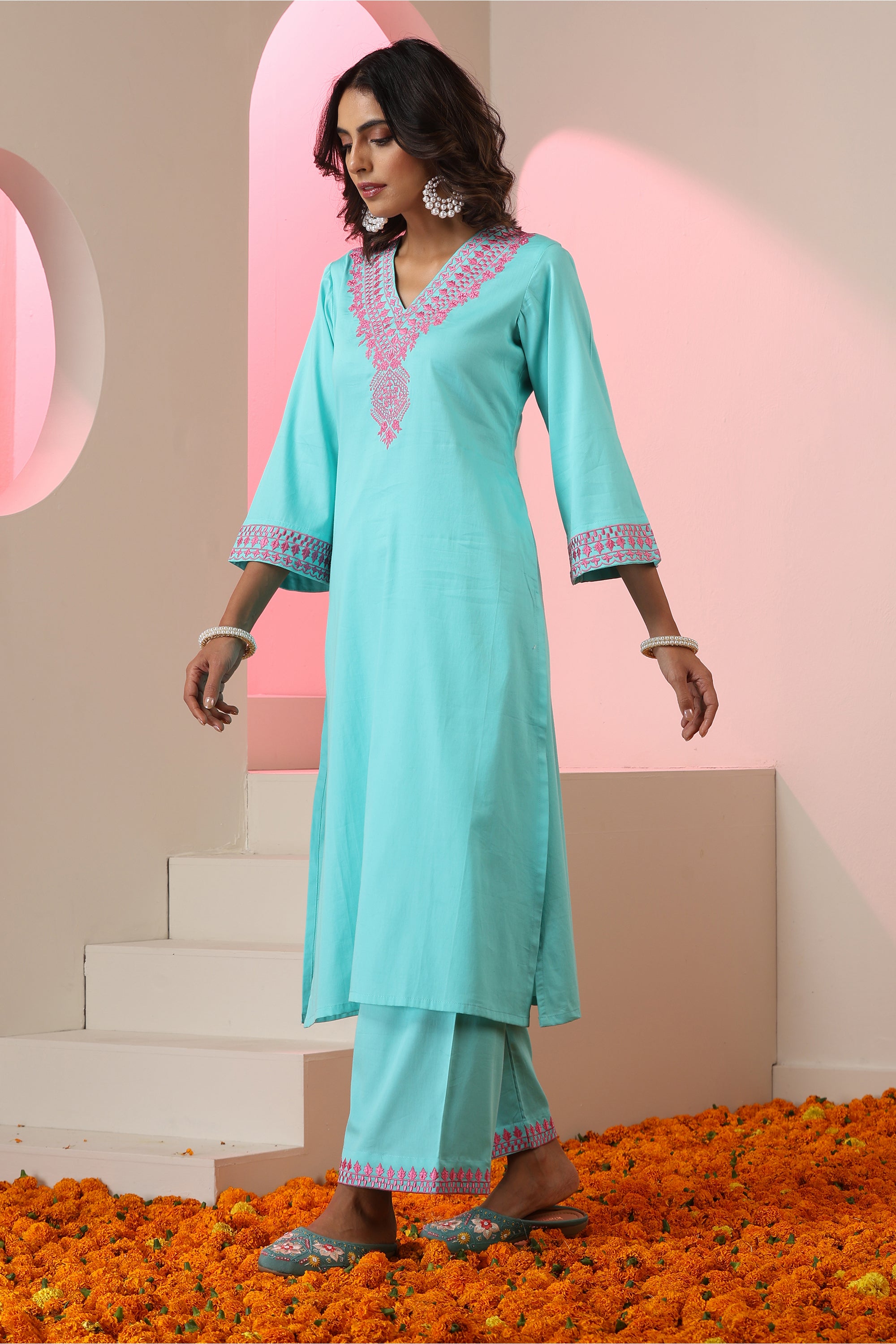 Nargis Sky Blue Embroidered Kurta Set