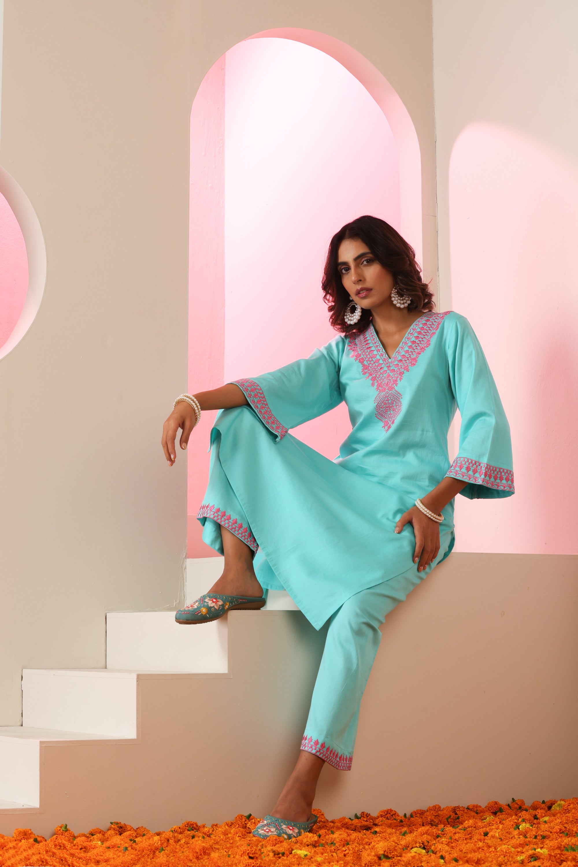 Nargis Sky Blue Embroidered Kurta Set