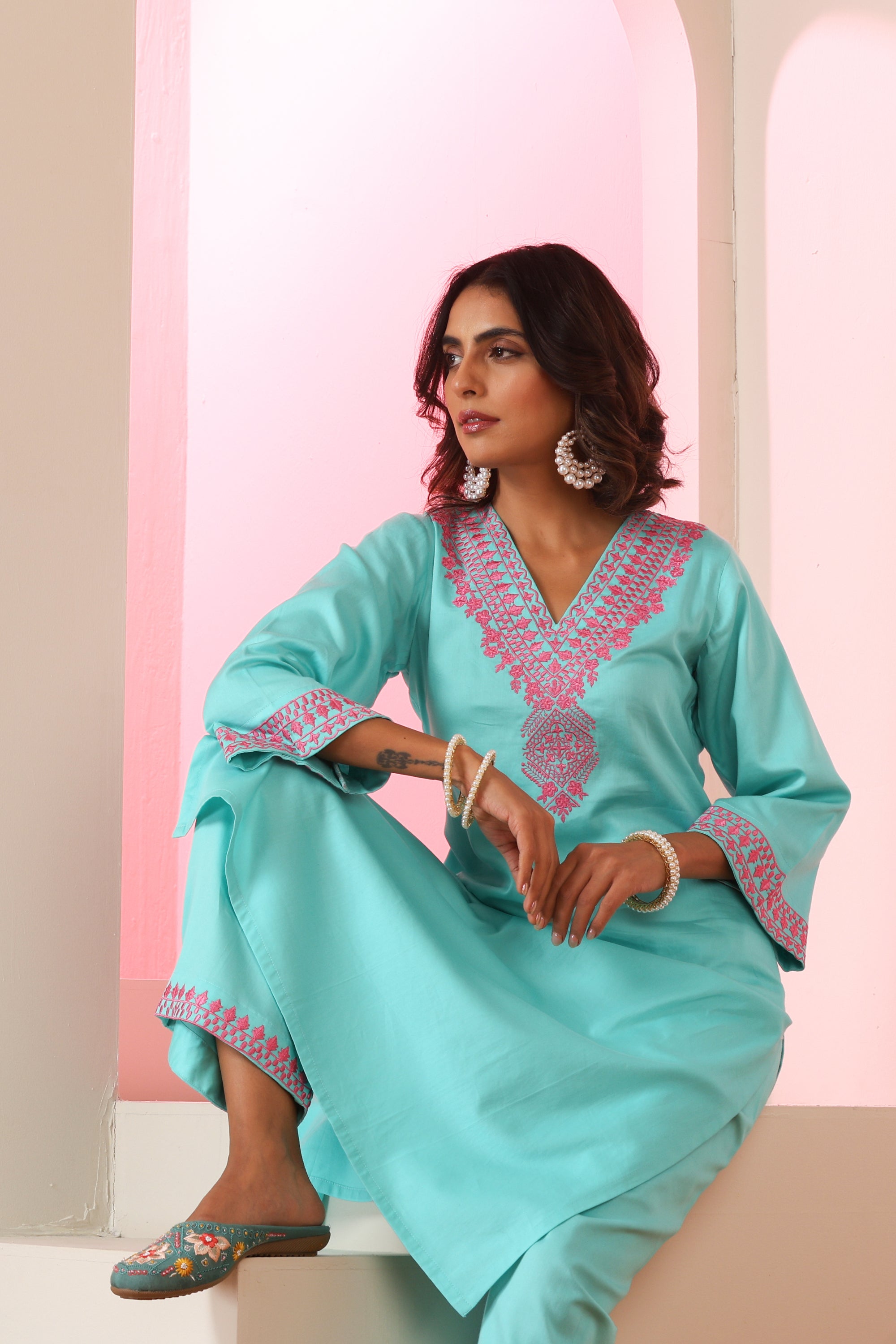 Nargis Sky Blue Embroidered Kurta Set
