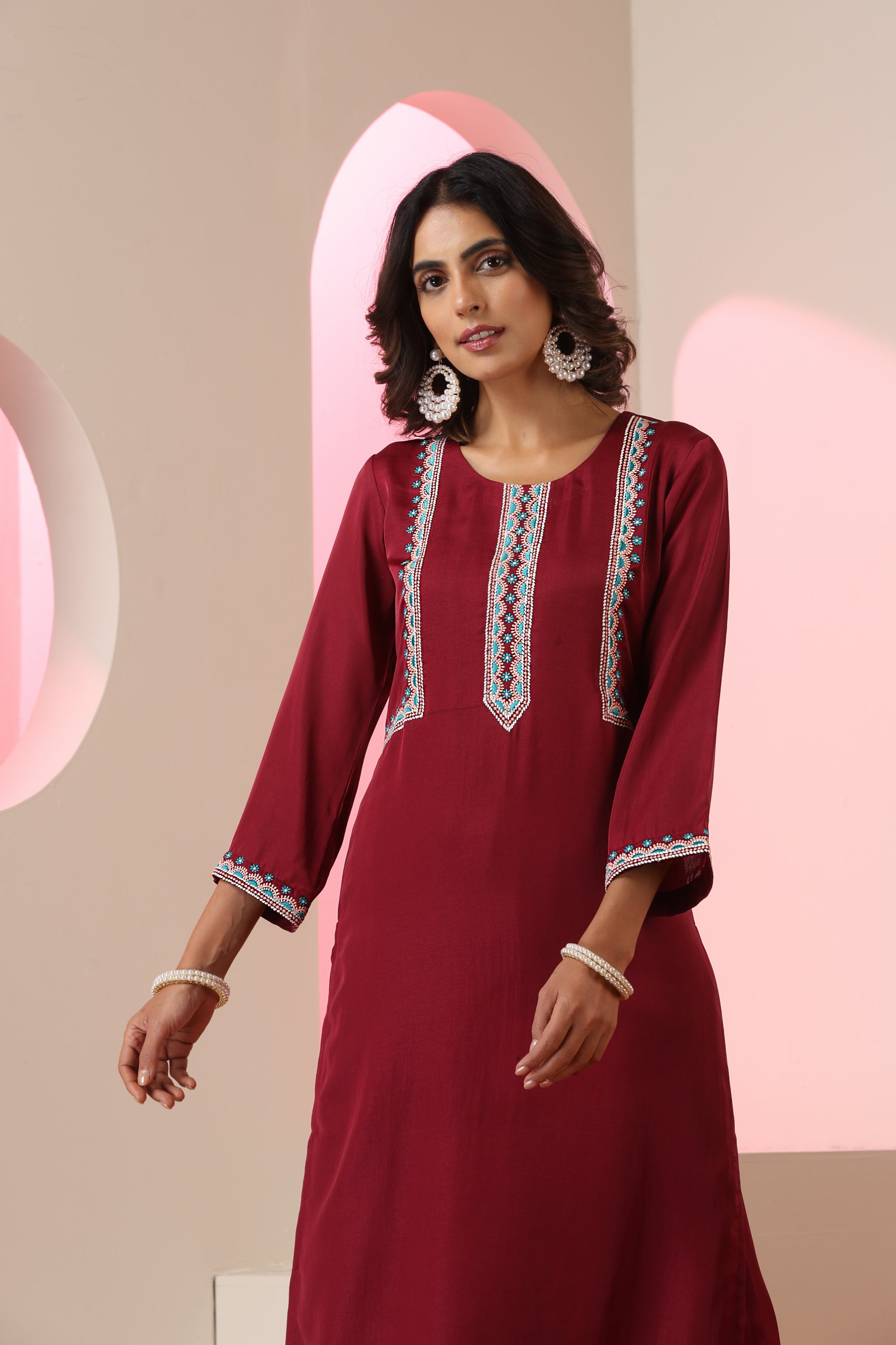 Sabina Maroon Embroidered Kurta Set