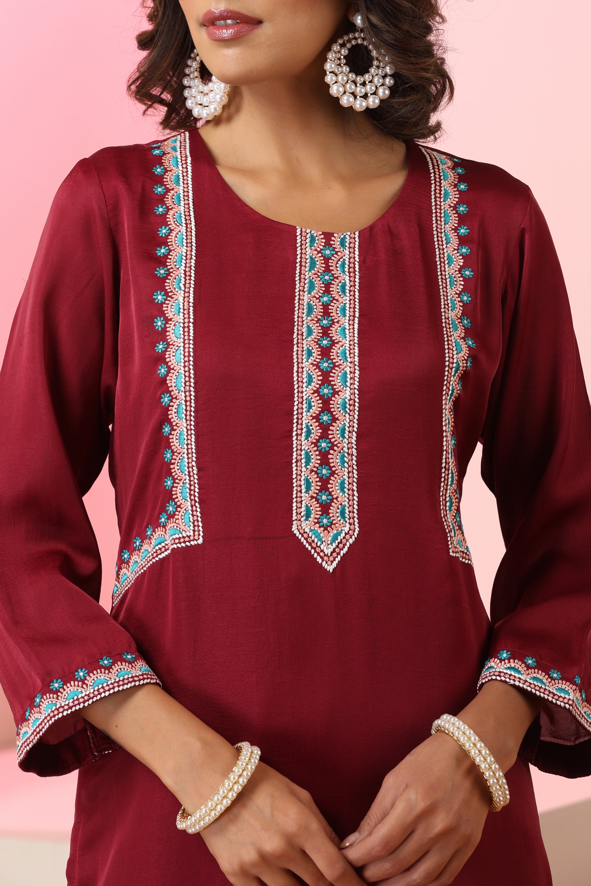 Sabina Maroon Embroidered Kurta Set