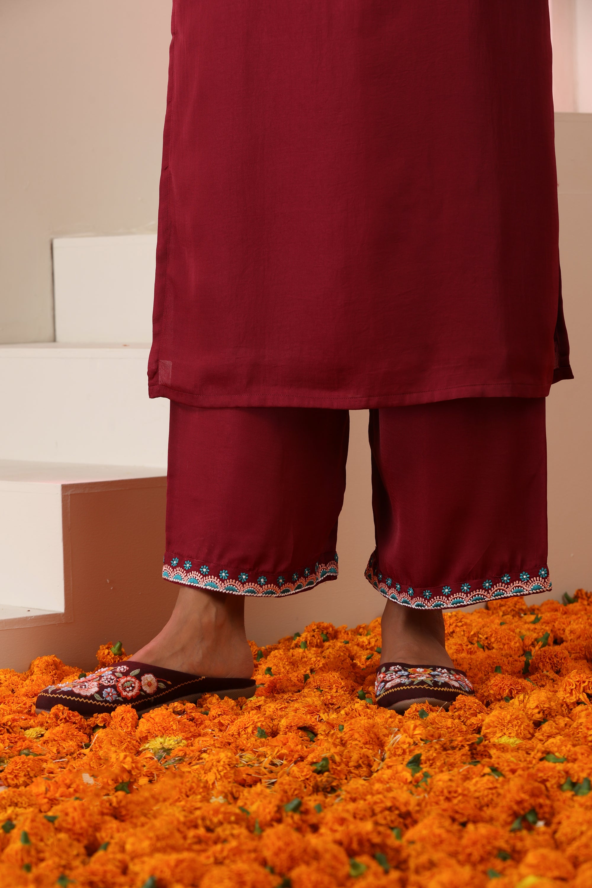 Sabina Maroon Embroidered Kurta Set