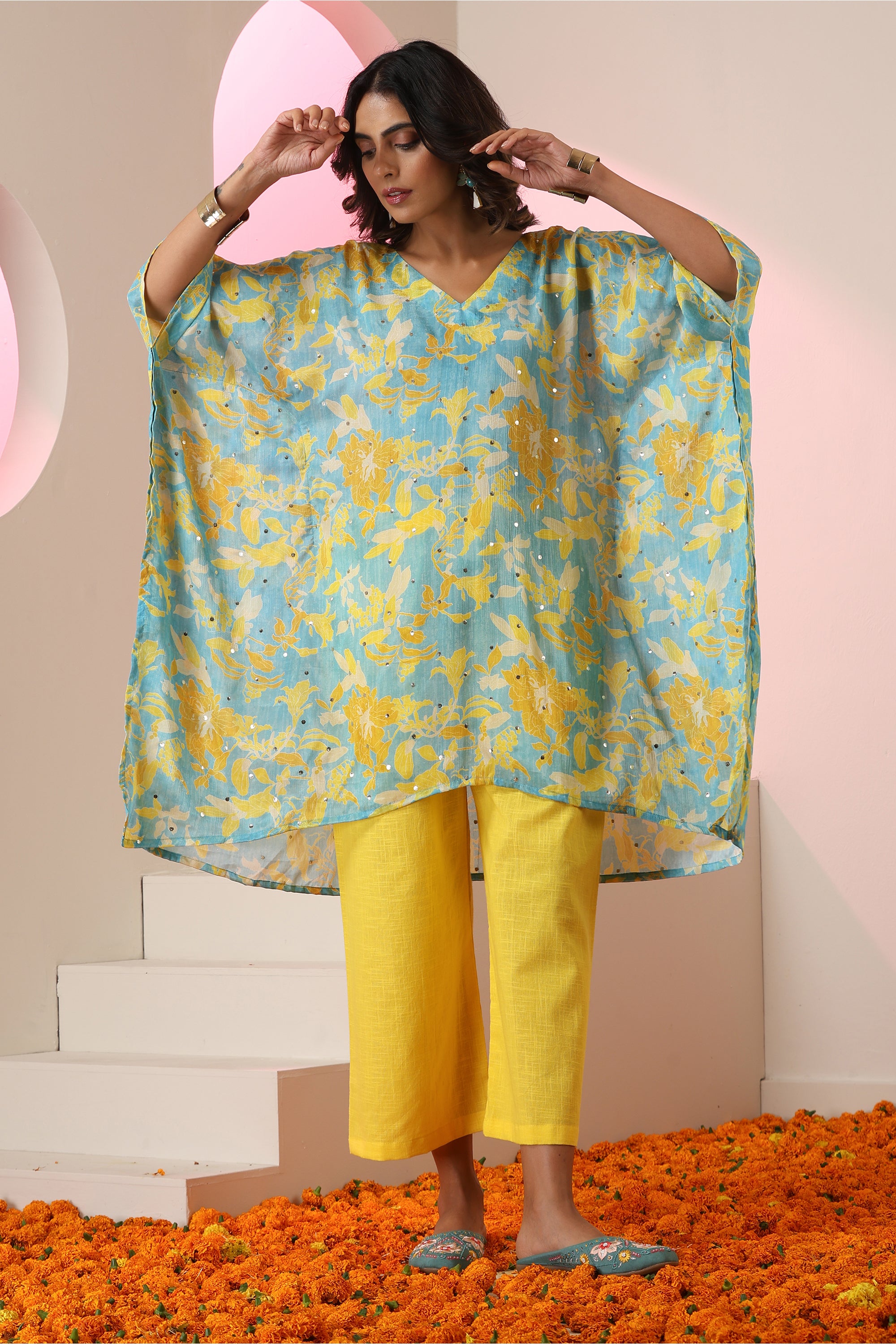 Sofia Yellow Floral Kaftan Set