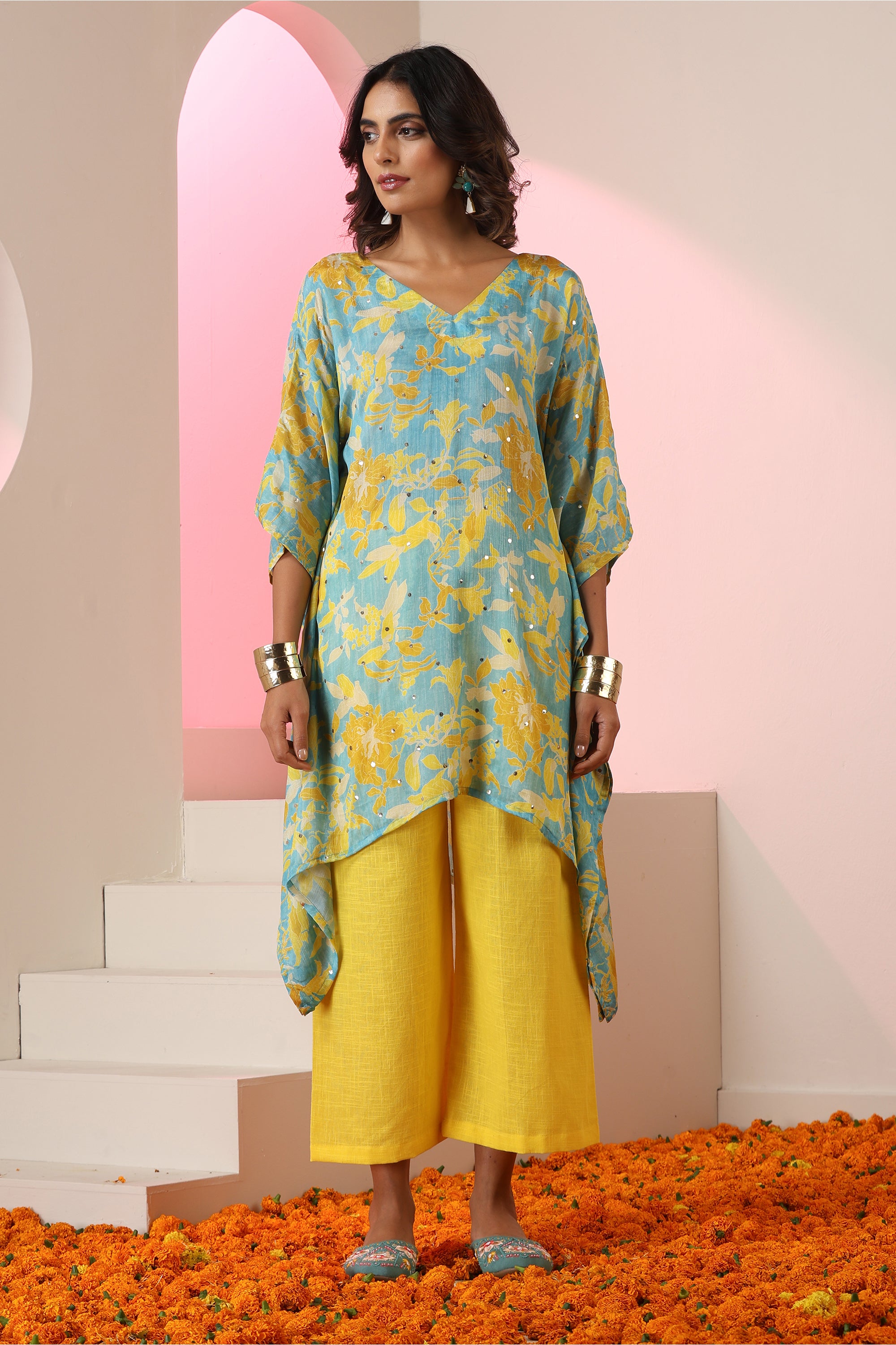 Sofia Yellow Floral Kaftan Set
