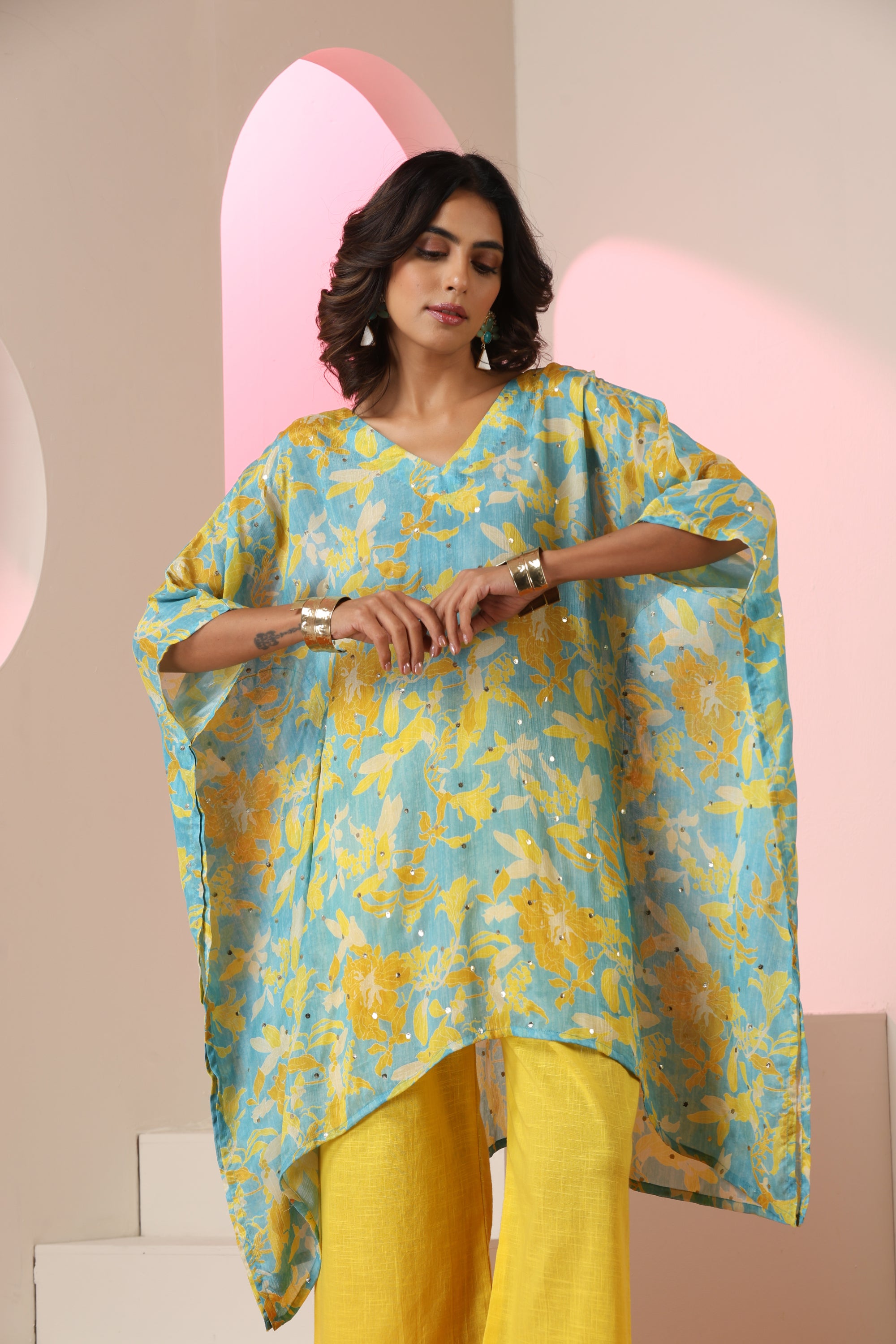 Sofia Yellow Floral Kaftan Set