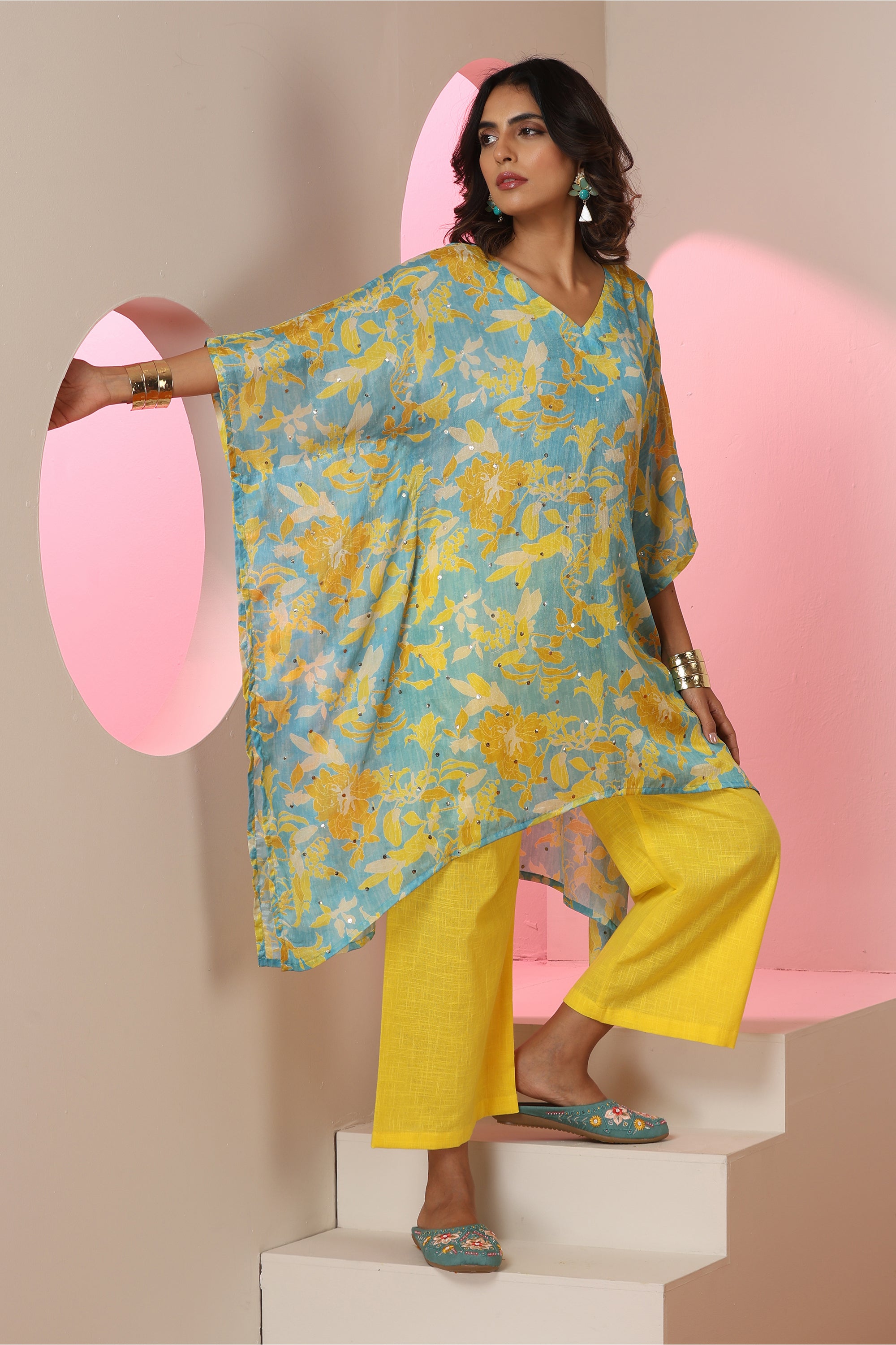 Sofia Yellow Floral Kaftan Set