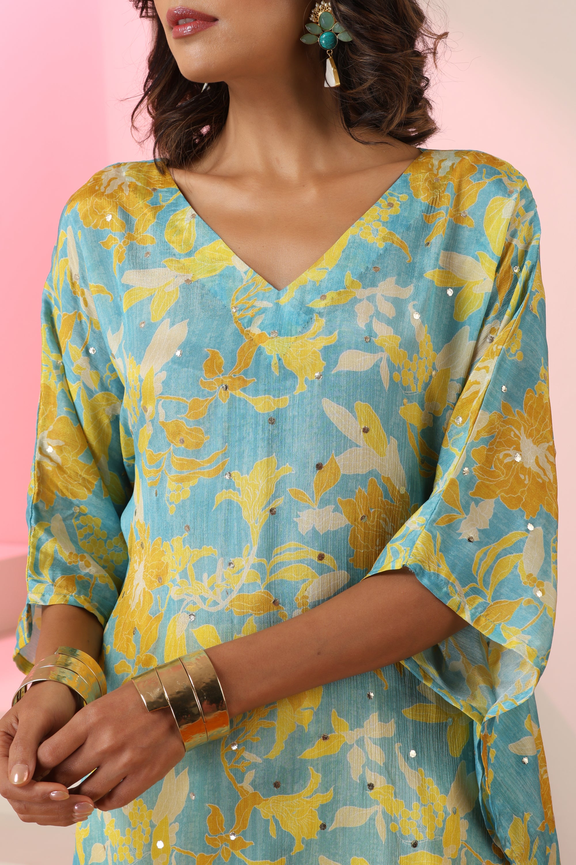 Sofia Yellow Floral Kaftan Set