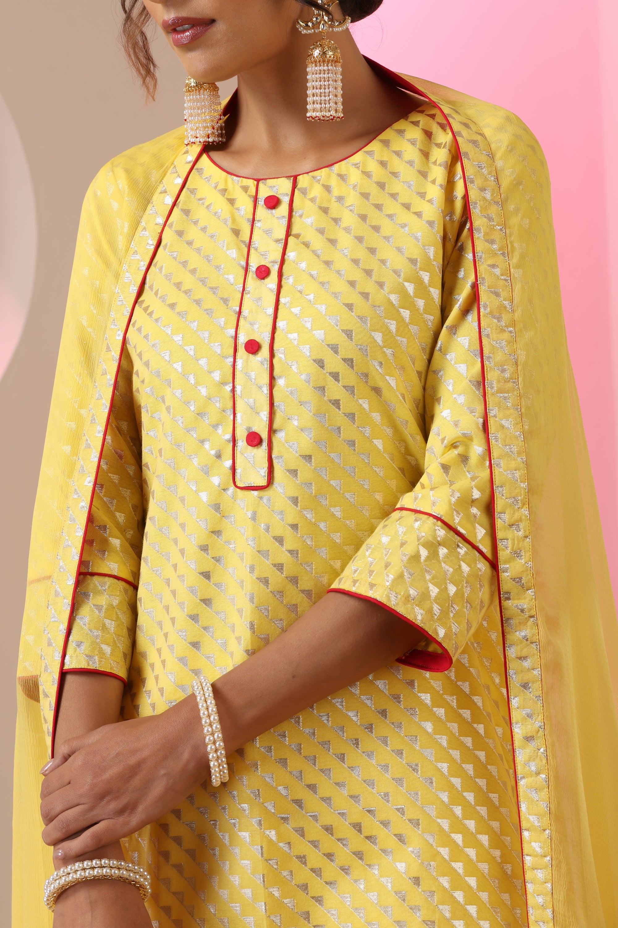 Abha Yellow Kurta Set with Dupatta