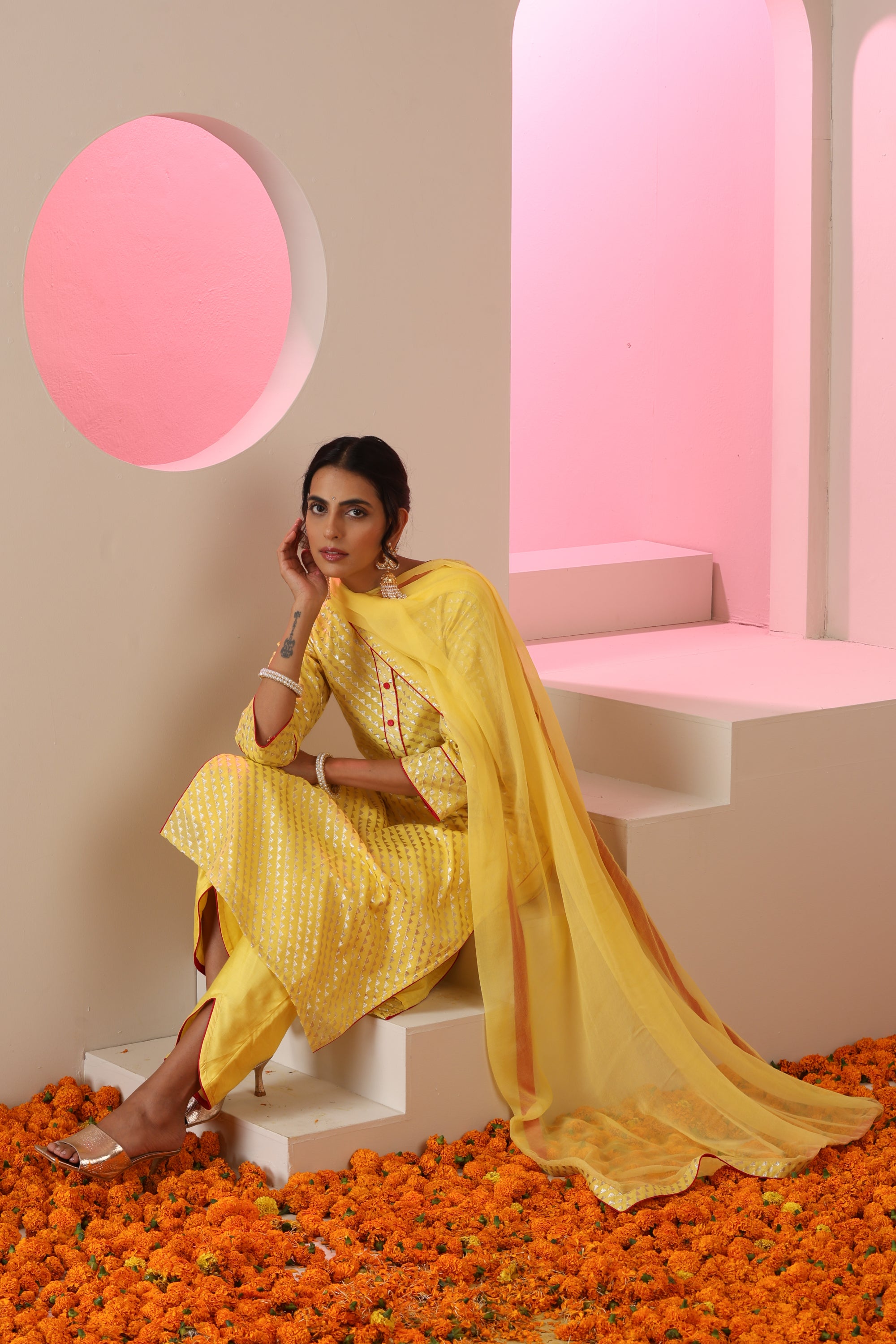 Abha Yellow Kurta Set with Dupatta