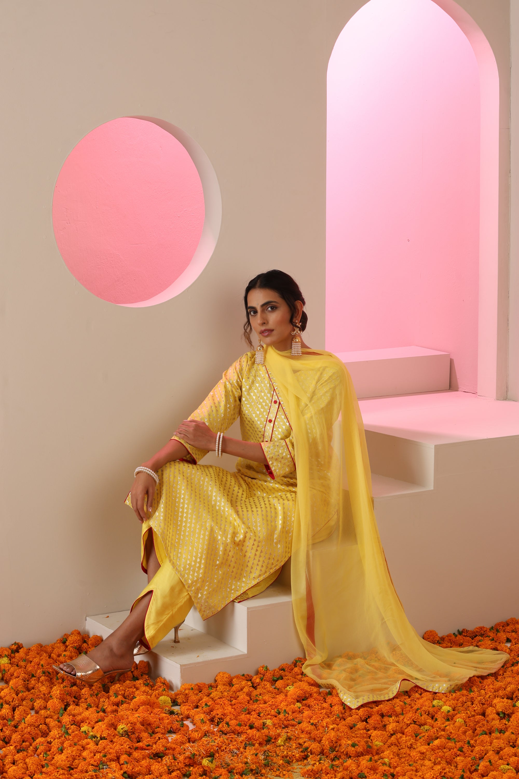 Abha Yellow Kurta Set with Dupatta