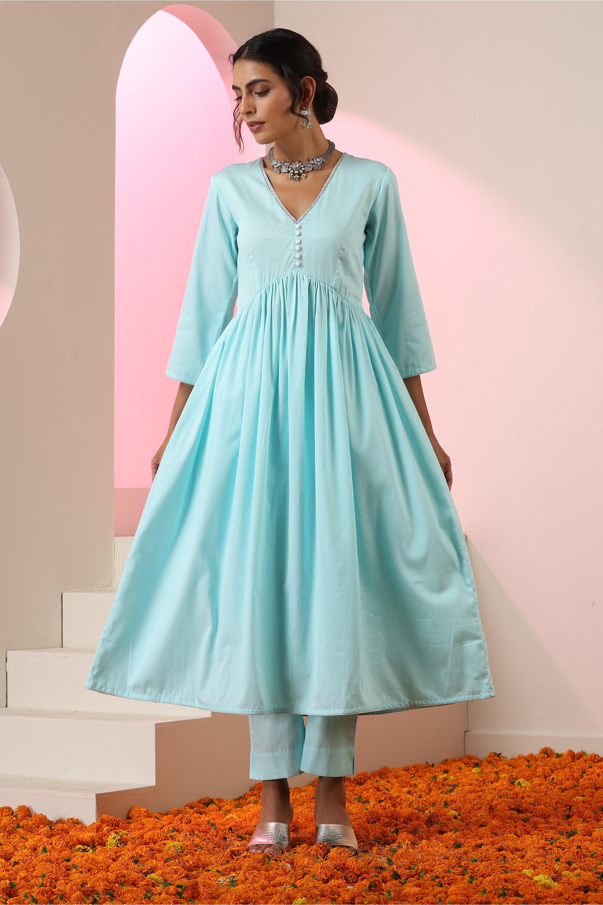 Aafreen Ice Blue Anarkali Set