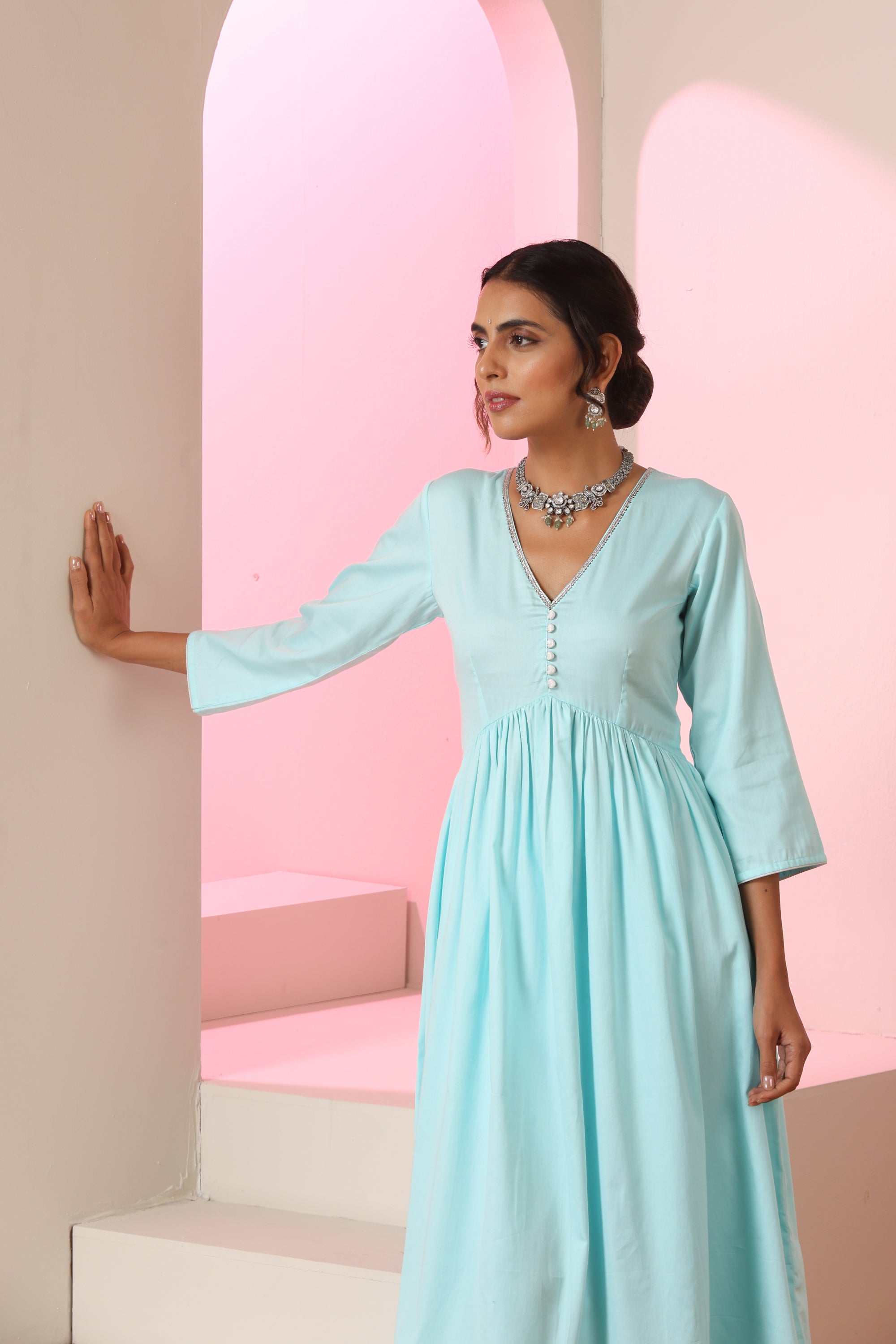 Aafreen Ice Blue Anarkali Set