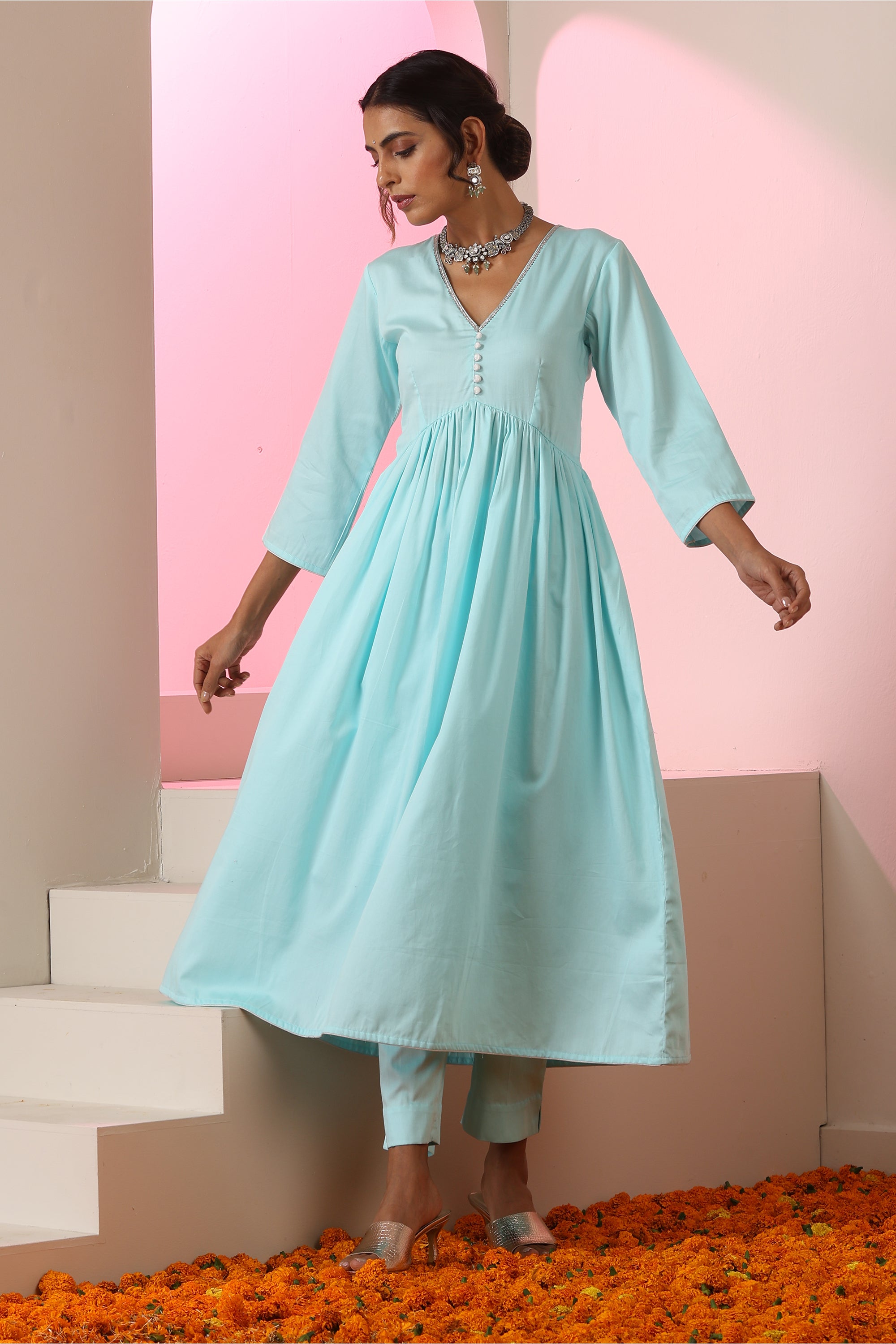 Aafreen Ice Blue Anarkali Set