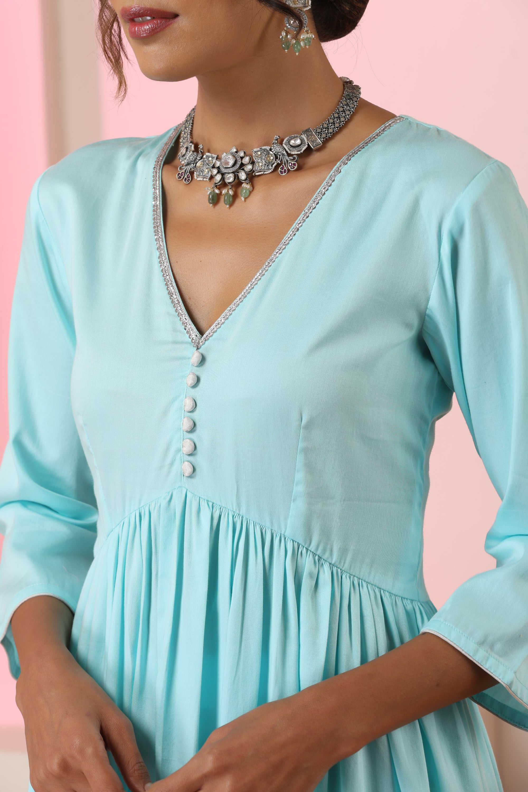 Aafreen Ice Blue Anarkali Set