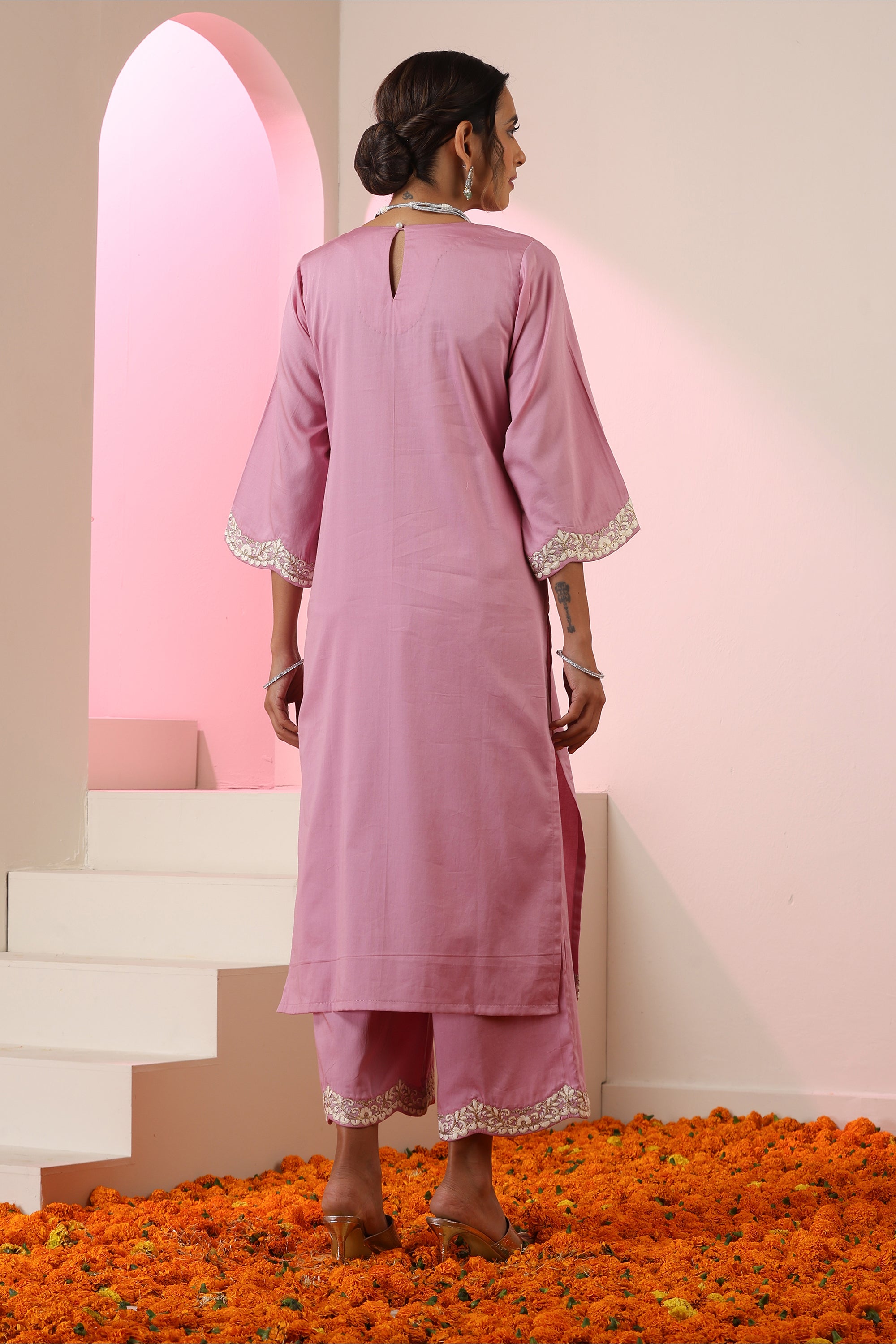 Shubna Lavender Embroidered Kurta Set