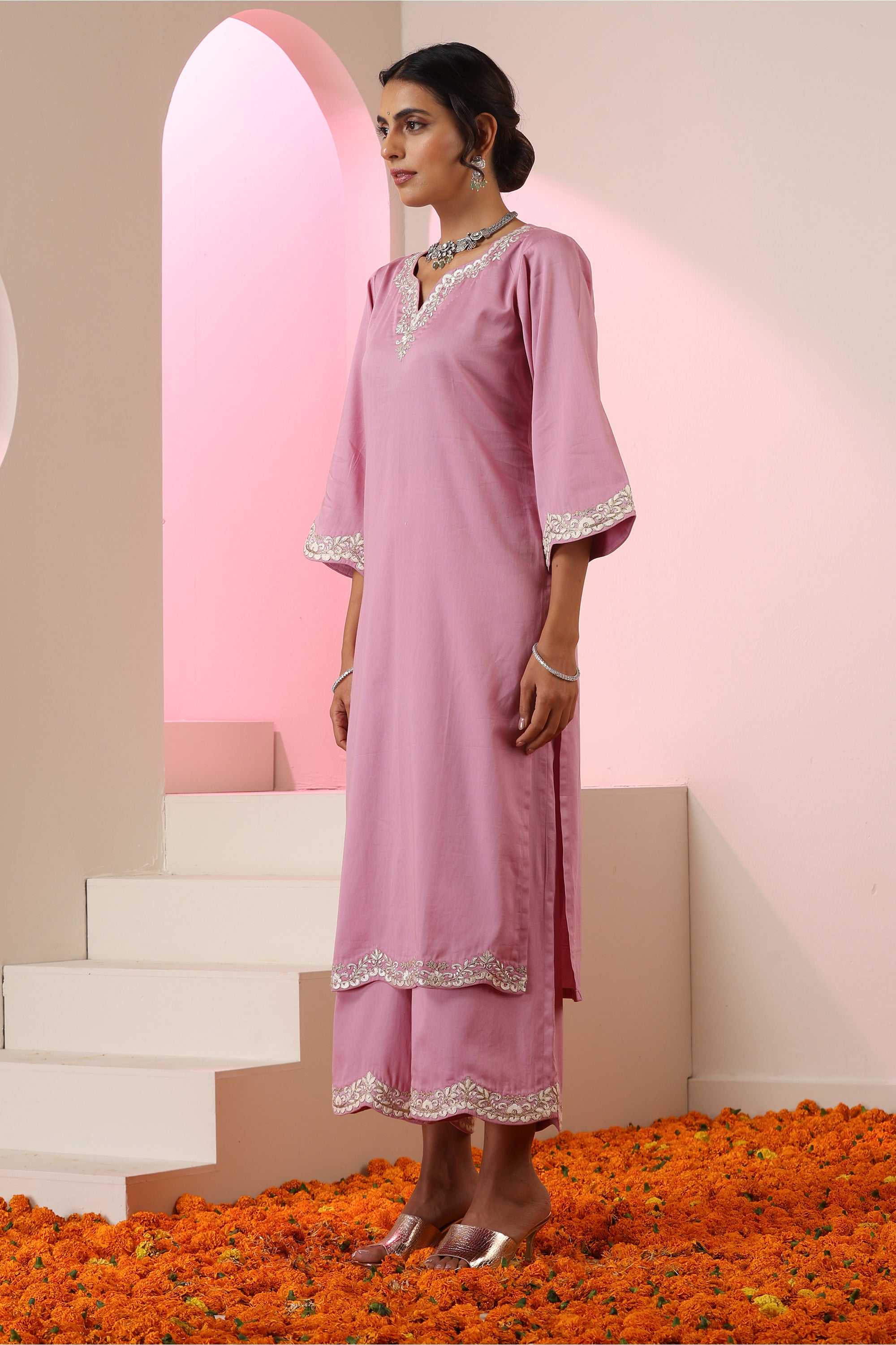 Shubna Lavender Embroidered Kurta Set