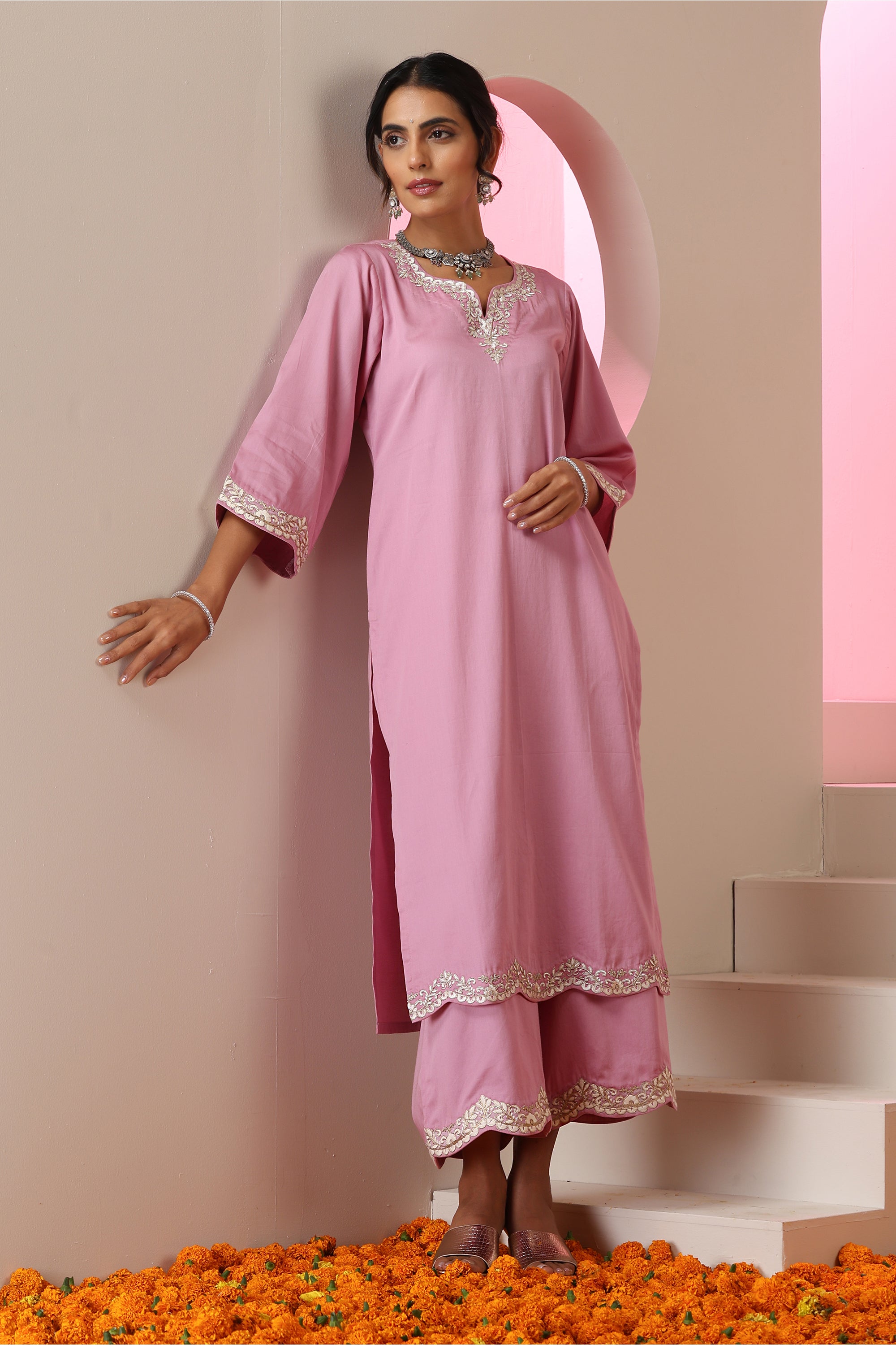 Shubna Lavender Embroidered Kurta Set