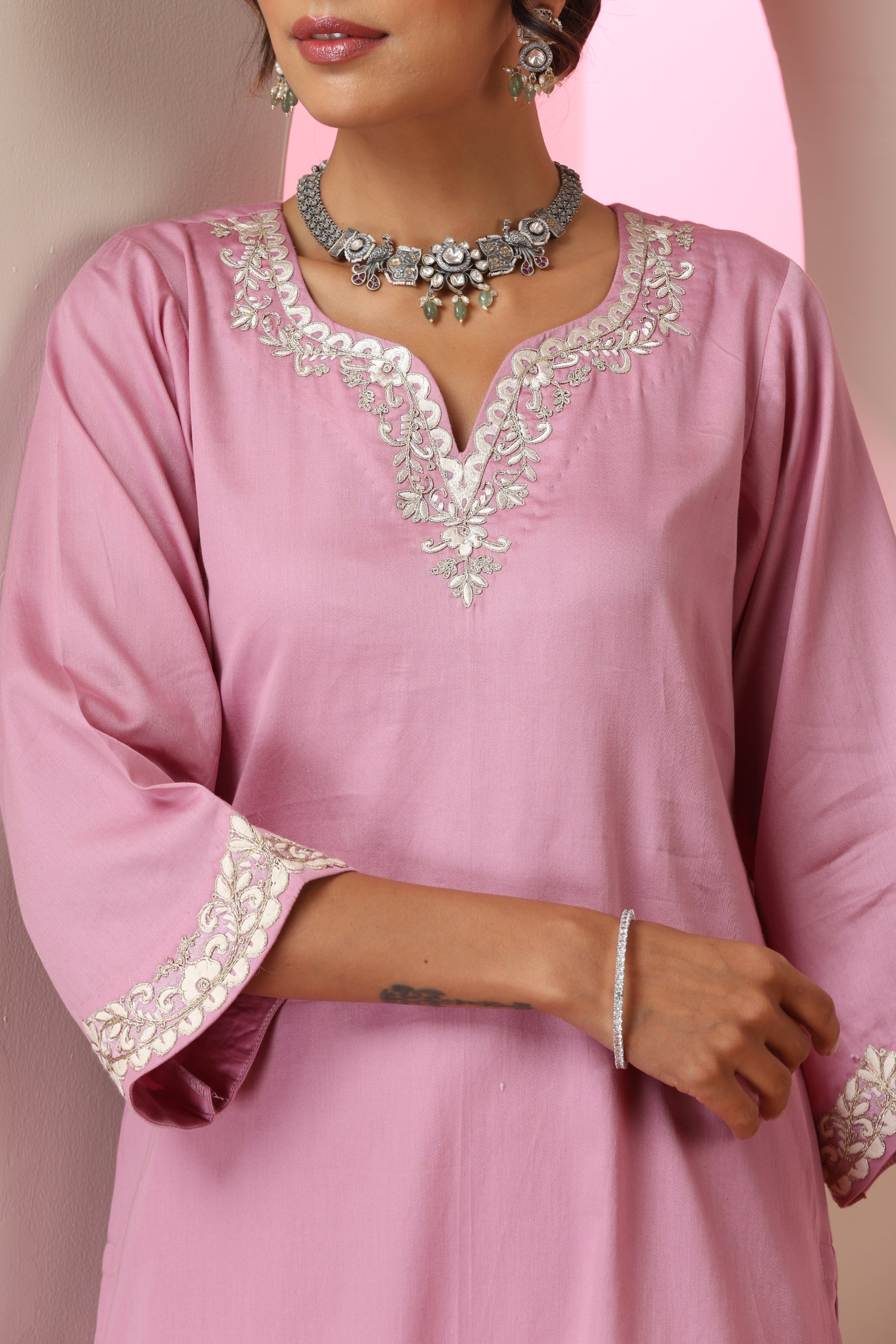Shubna Lavender Embroidered Kurta Set