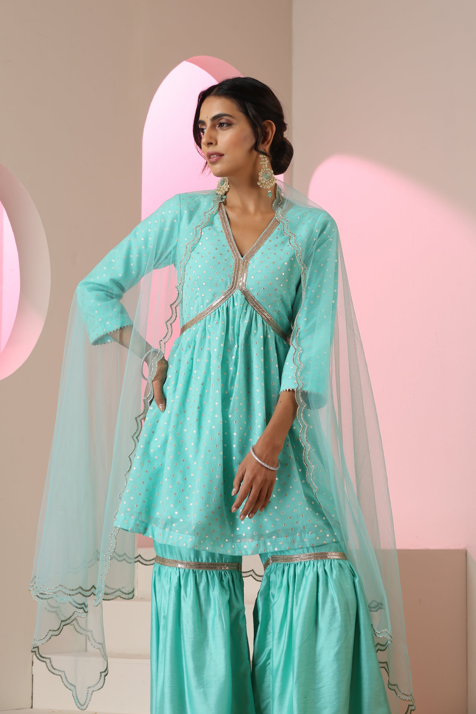 Shagun Mint Gharara Set with Dupatta