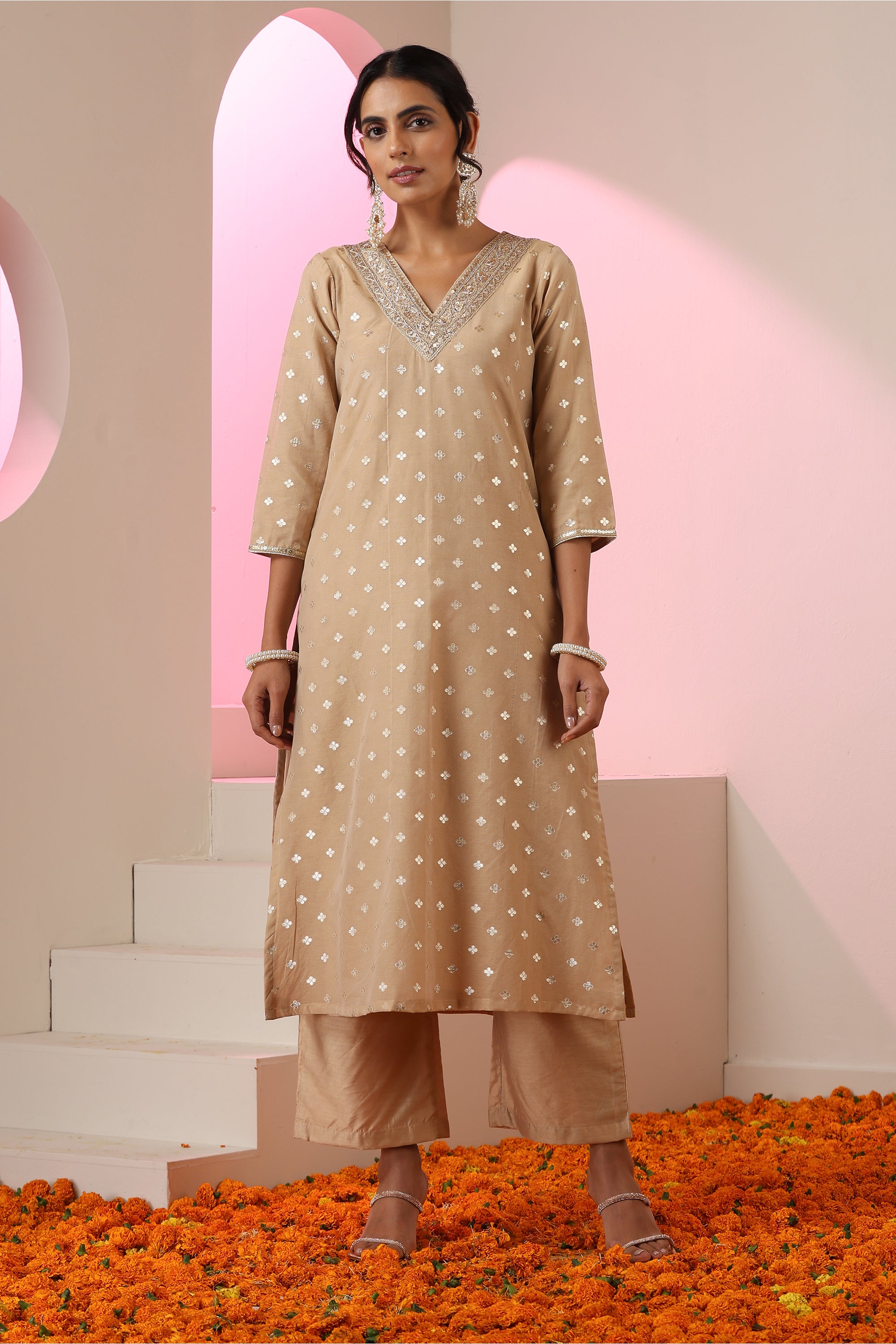 Samreen Light Brown Kurta Set