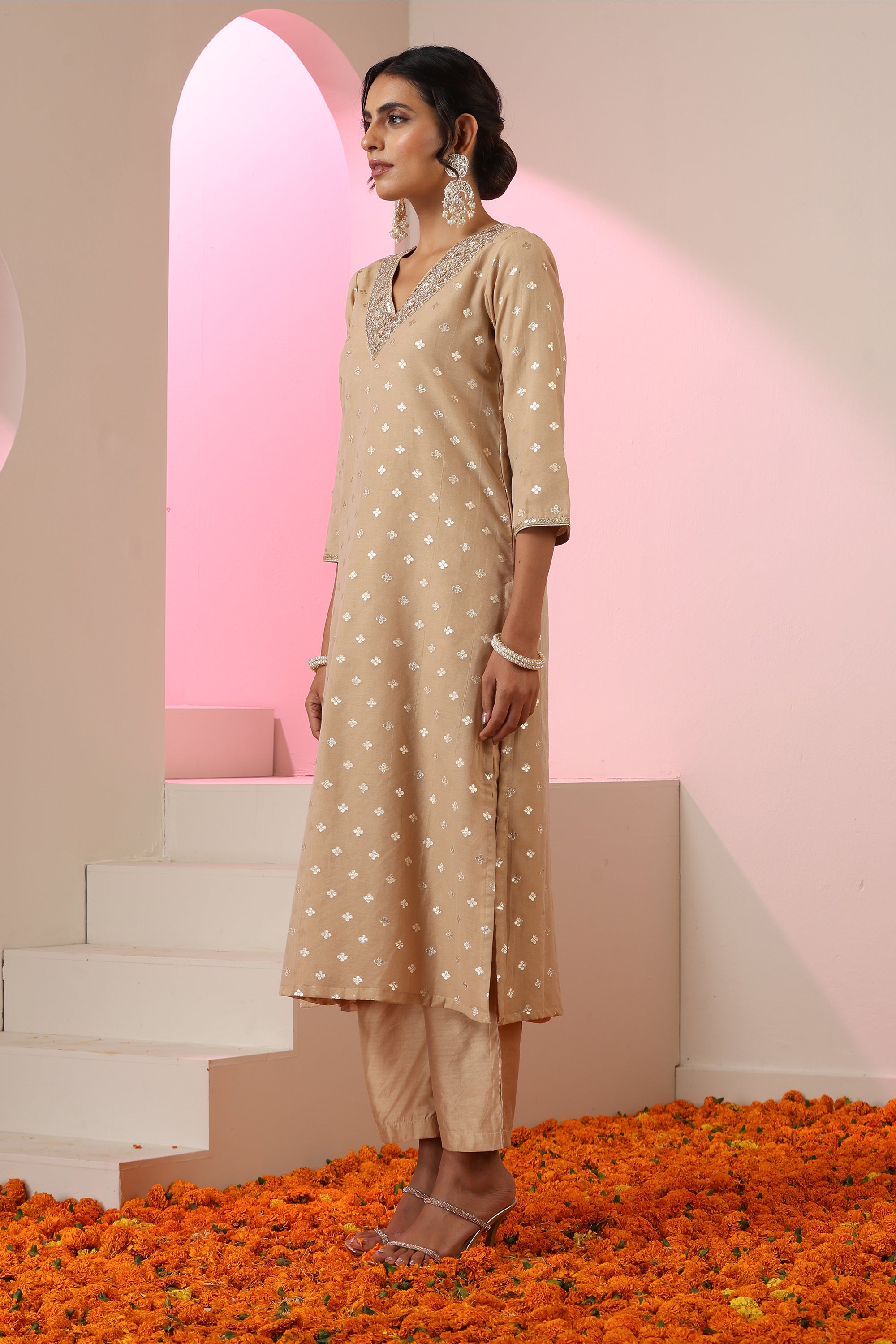 Samreen Light Brown Kurta Set