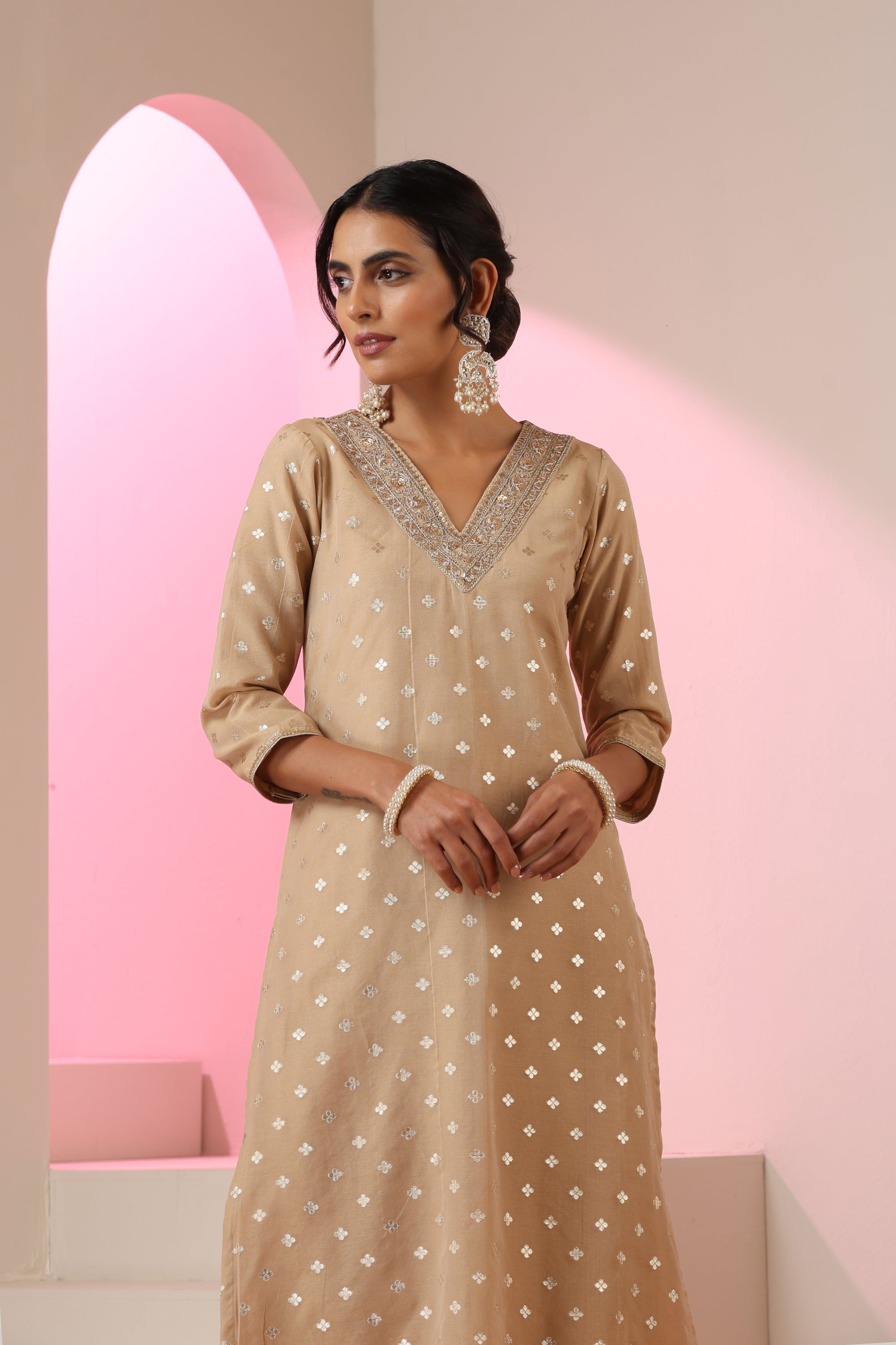 Samreen Light Brown Kurta Set