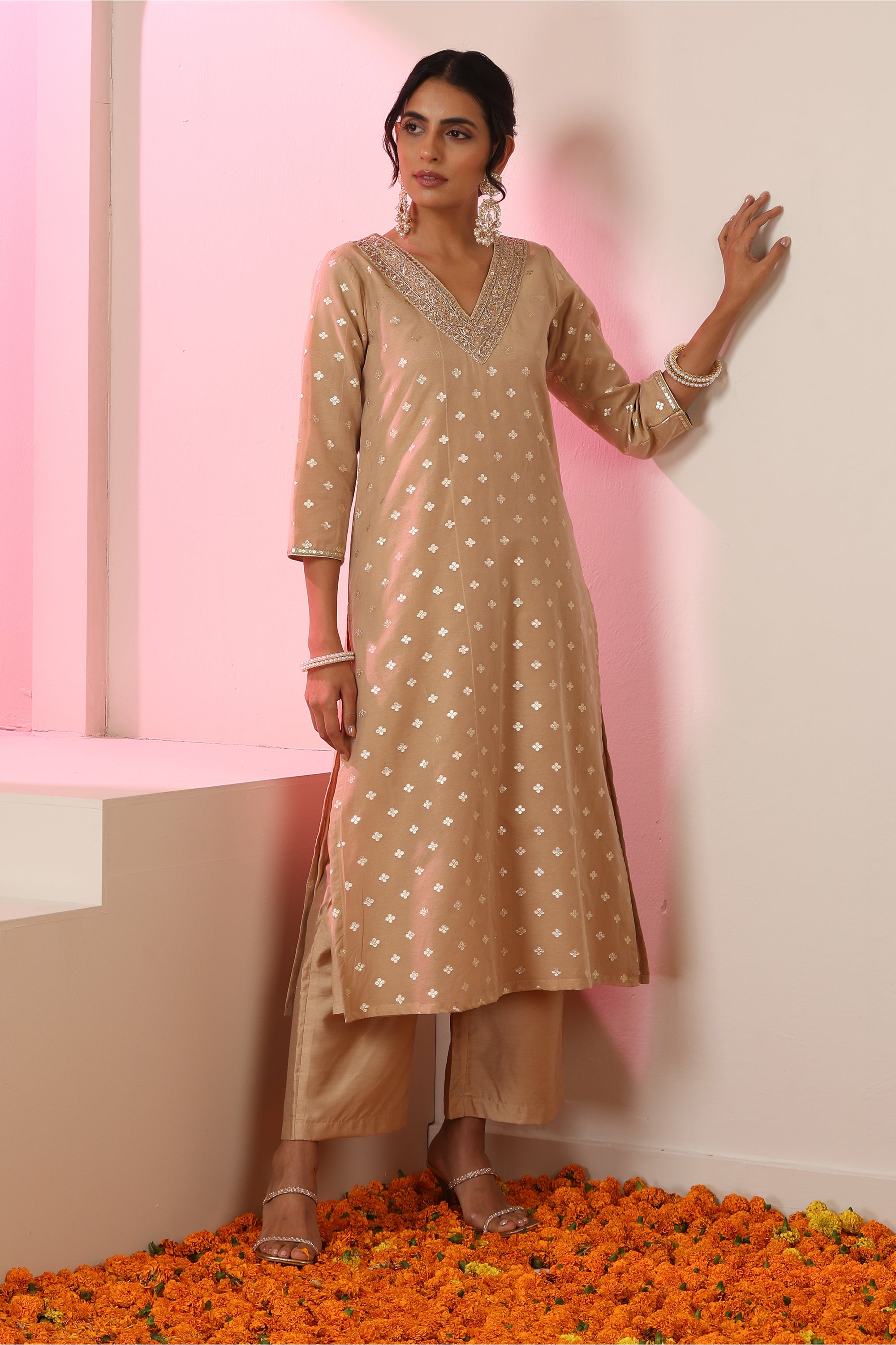 Samreen Light Brown Kurta Set