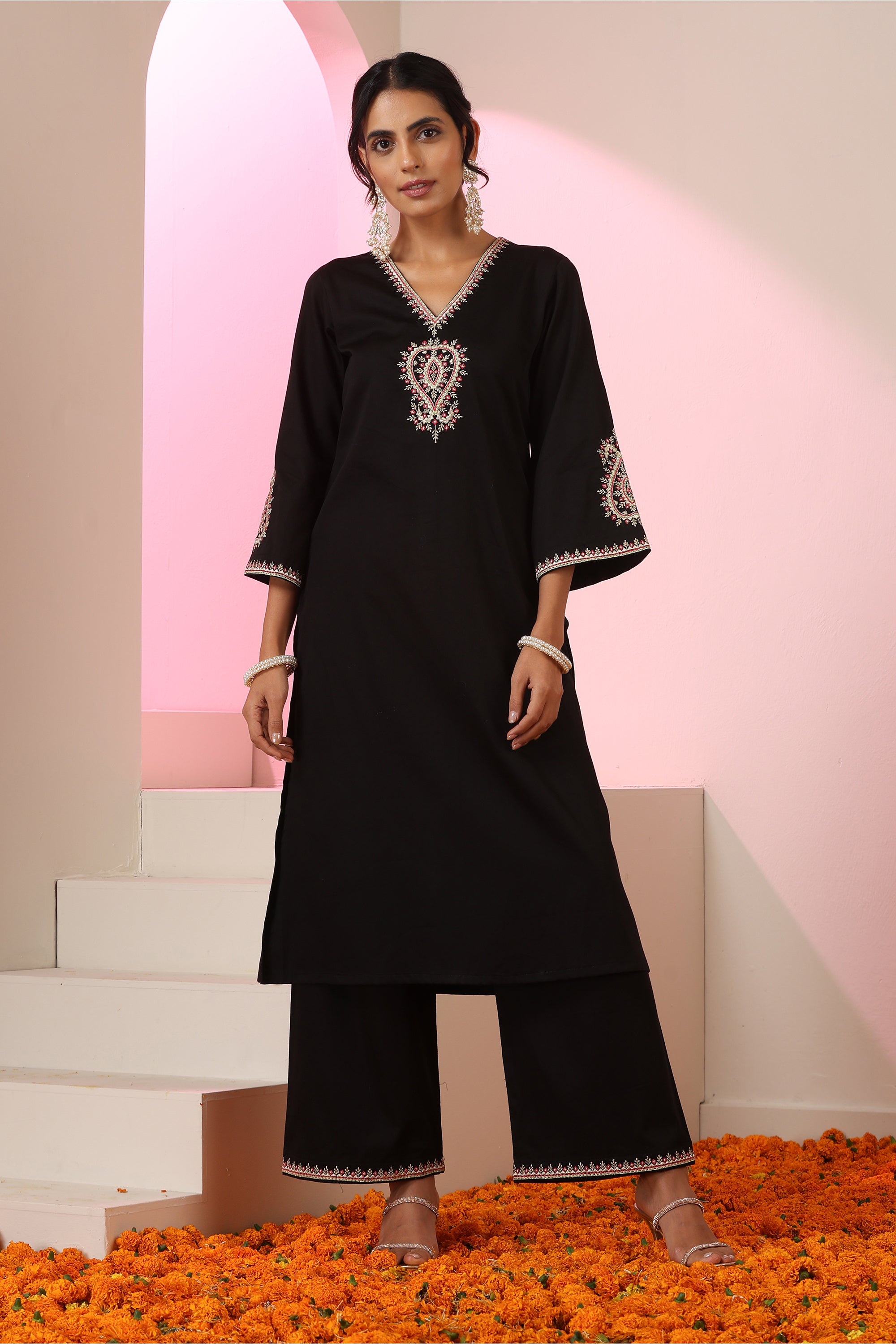 Anaya Black Embroidered Kurta Set