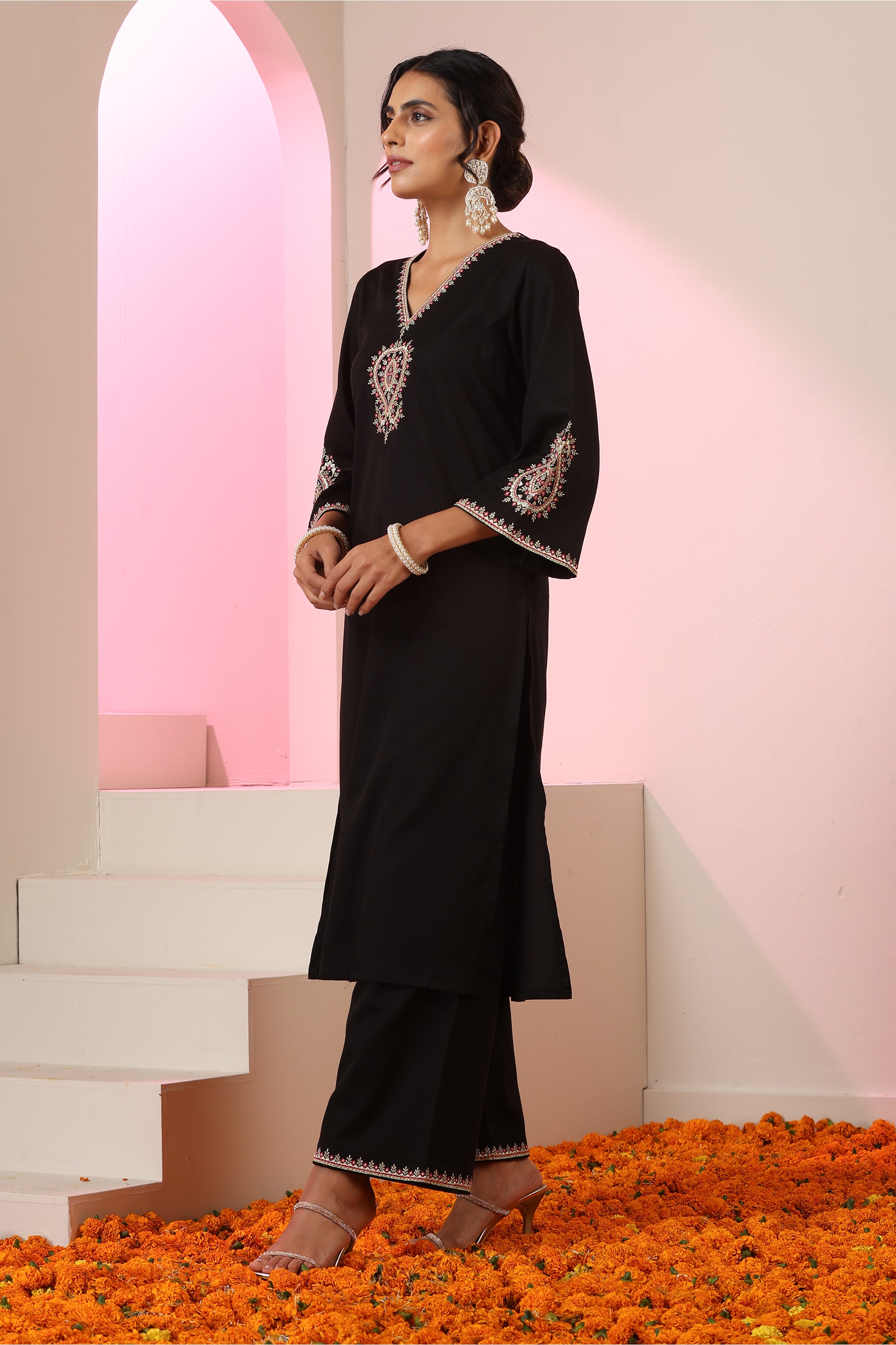 Anaya Black Embroidered Kurta Set