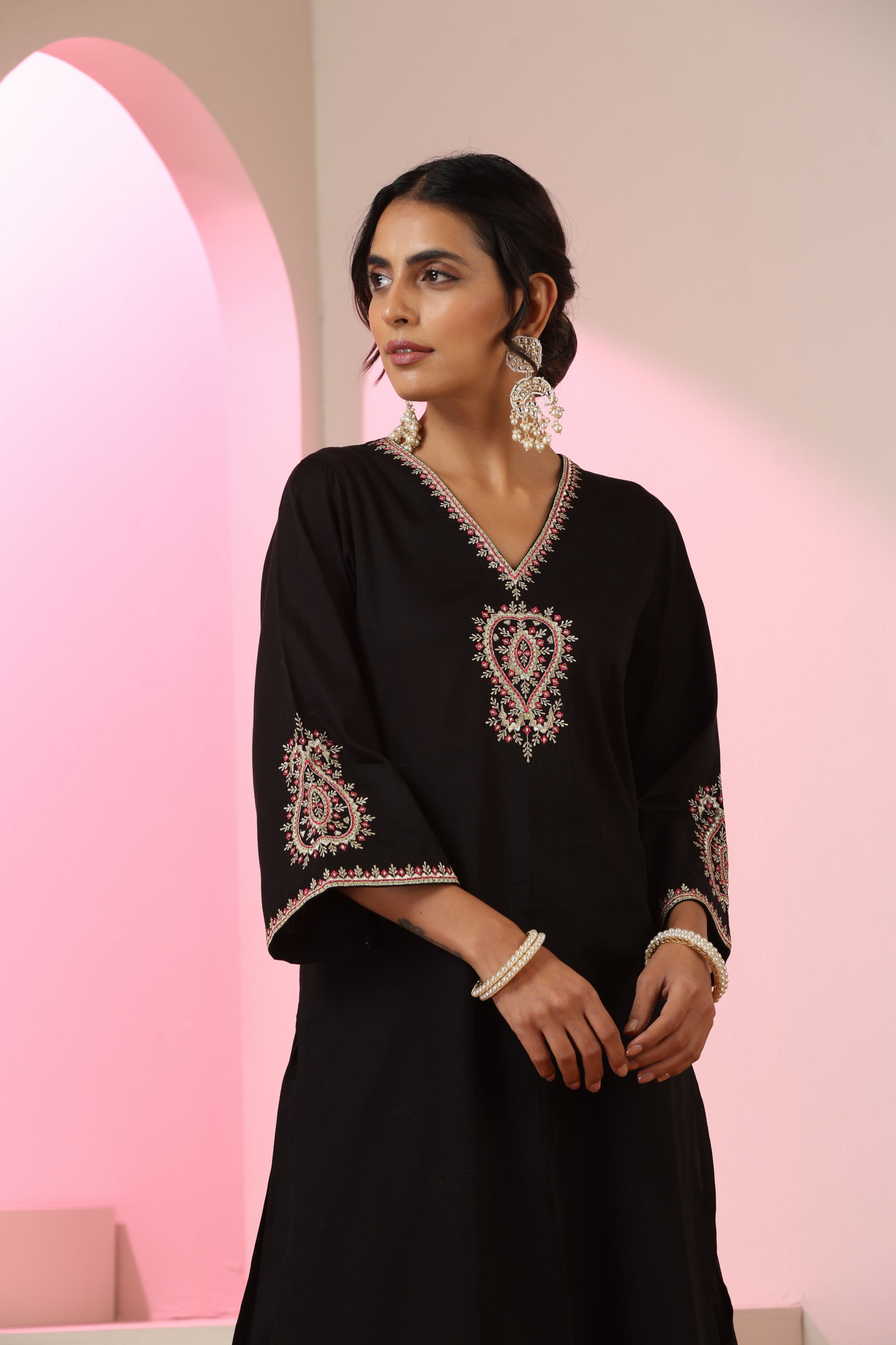 Anaya Black Embroidered Kurta Set