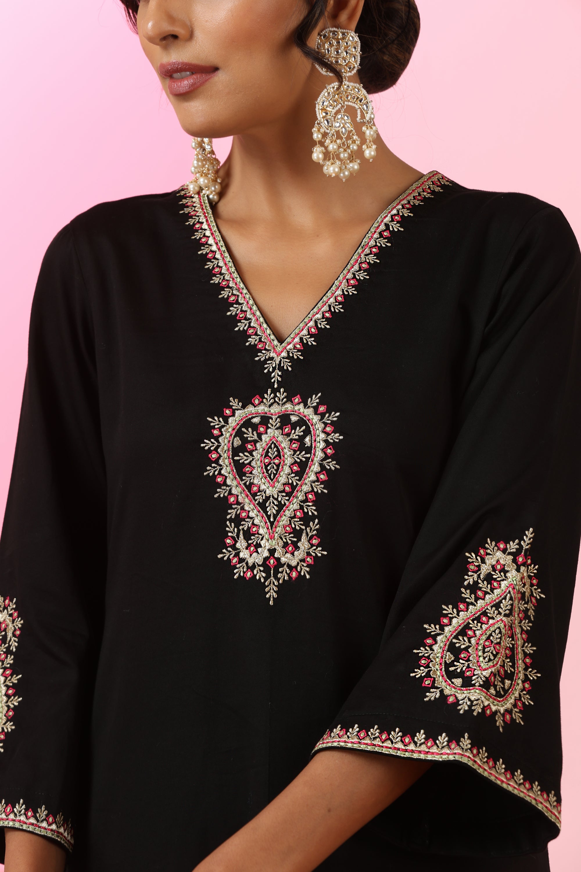 Anaya Black Embroidered Kurta Set