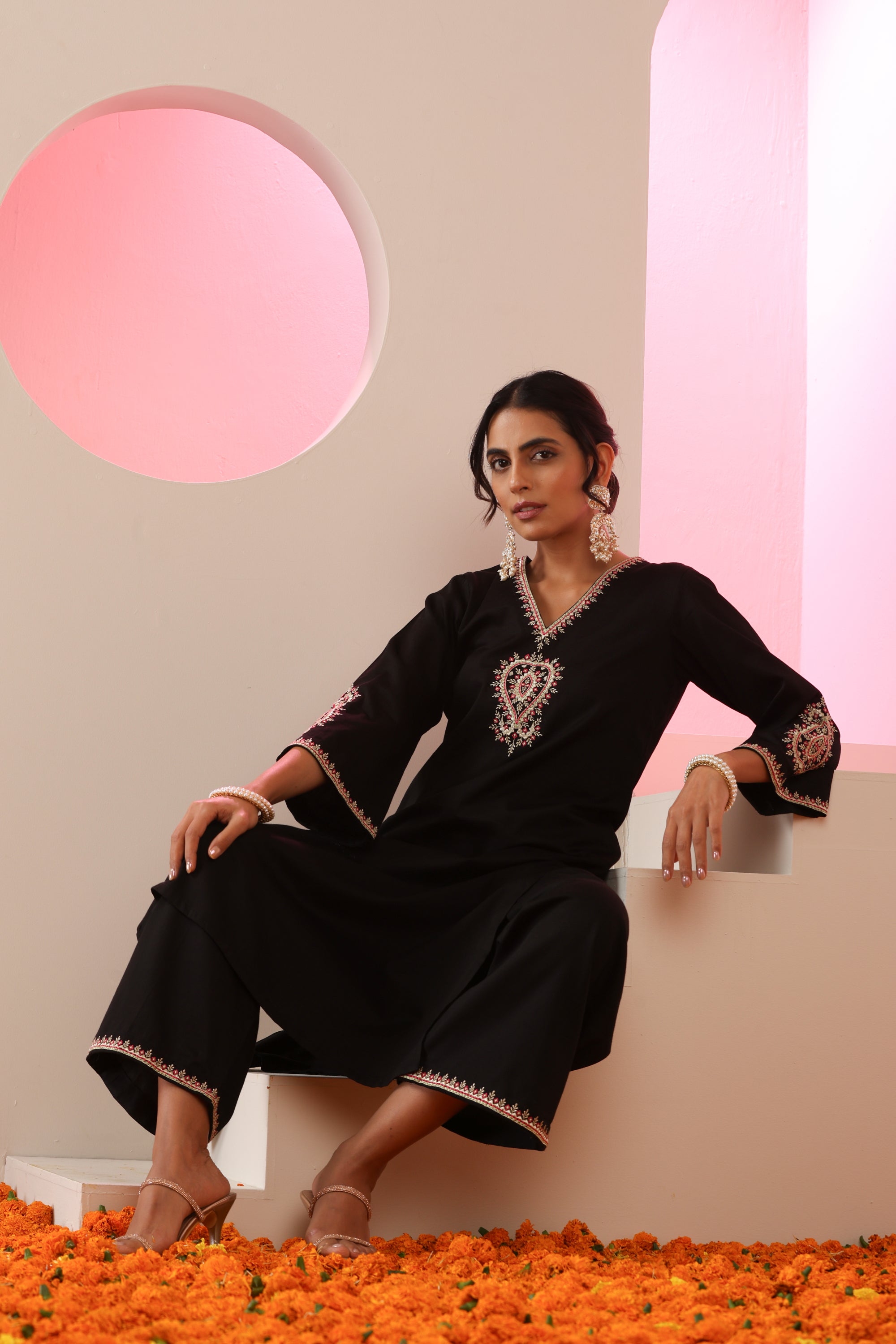 Anaya Black Embroidered Kurta Set