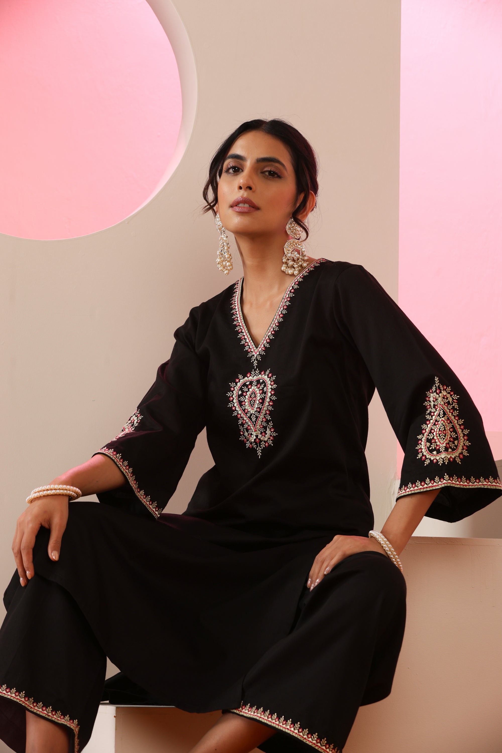 Anaya Black Embroidered Kurta Set