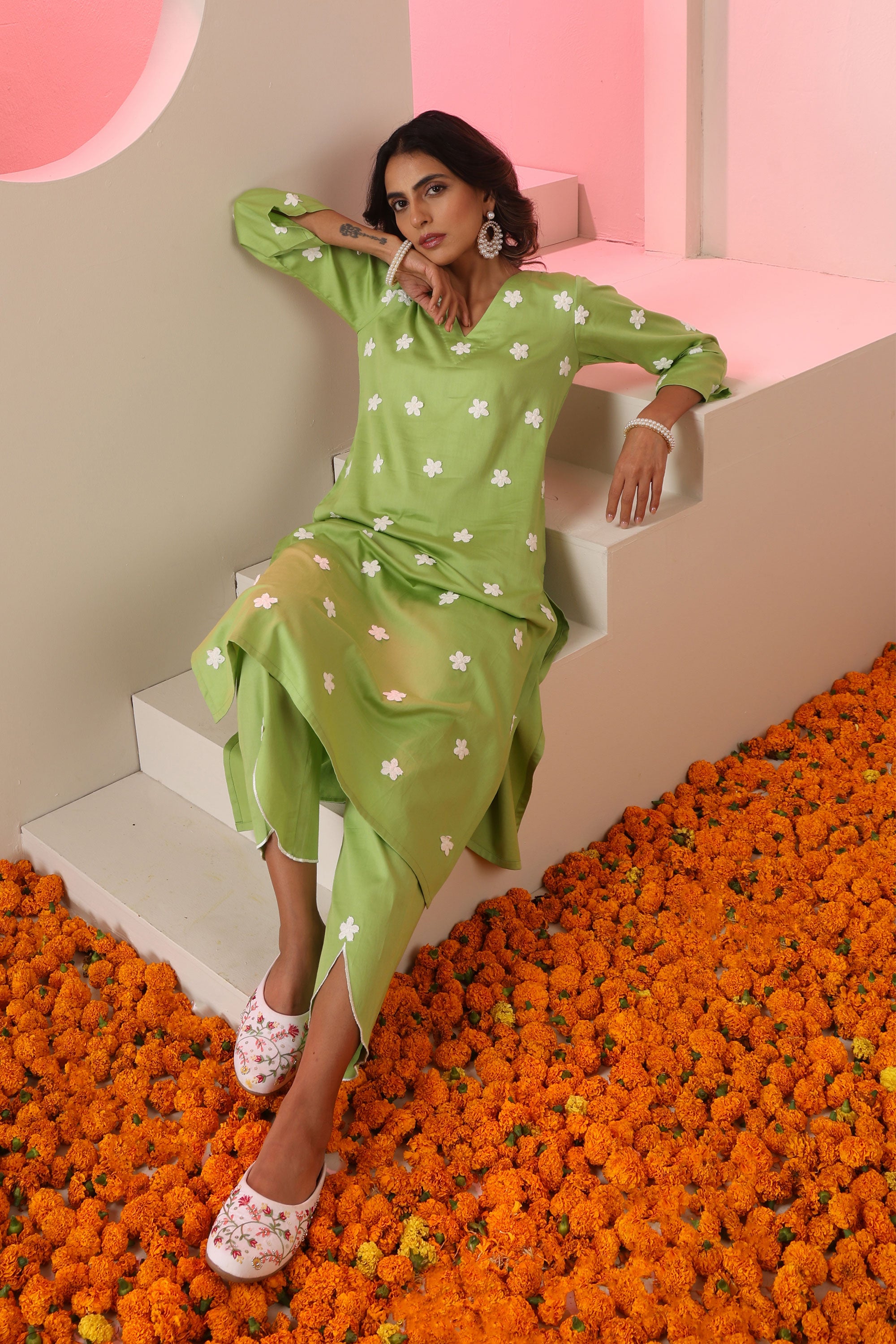 Shanaya Floral Lime Green Kurta Set