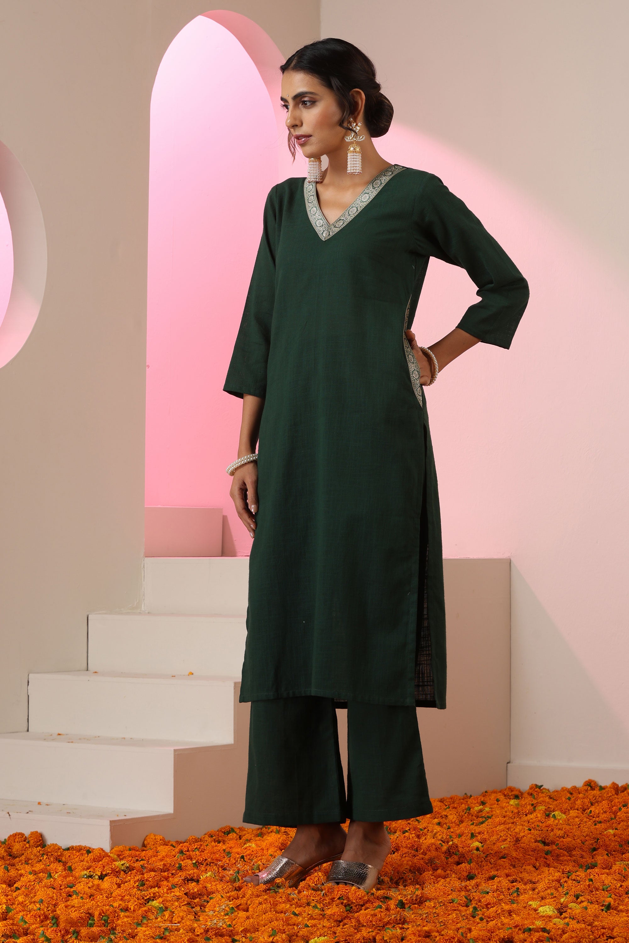 Zoya Dark Green Kurta Set