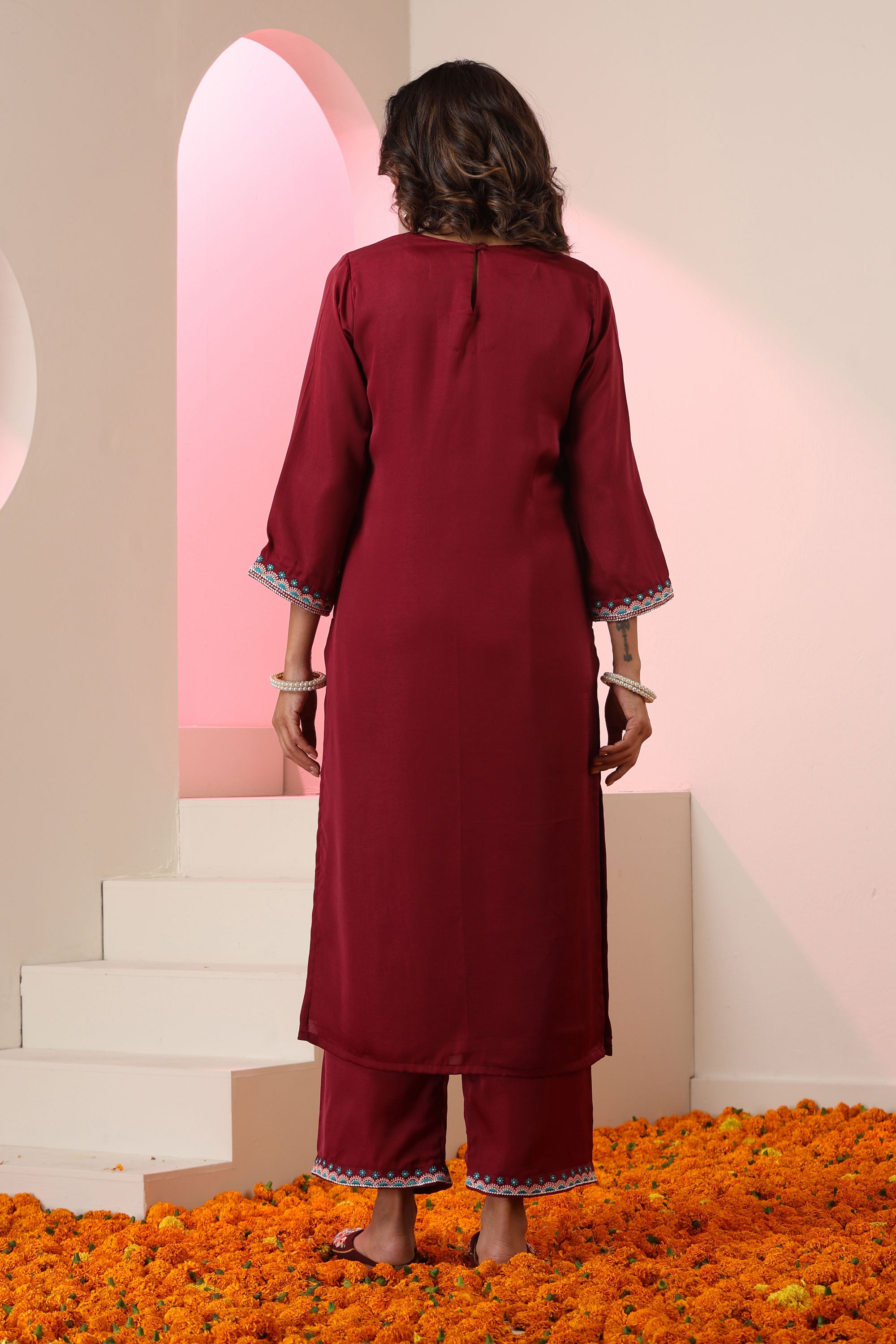 Sabina Maroon Embroidered Kurta Set