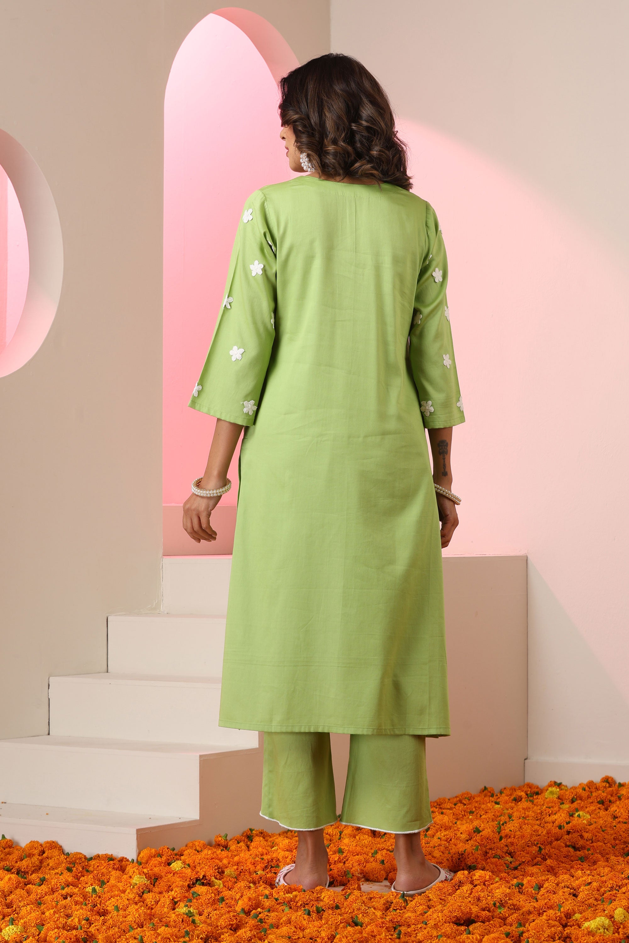 Shanaya Floral Lime Green Kurta Set