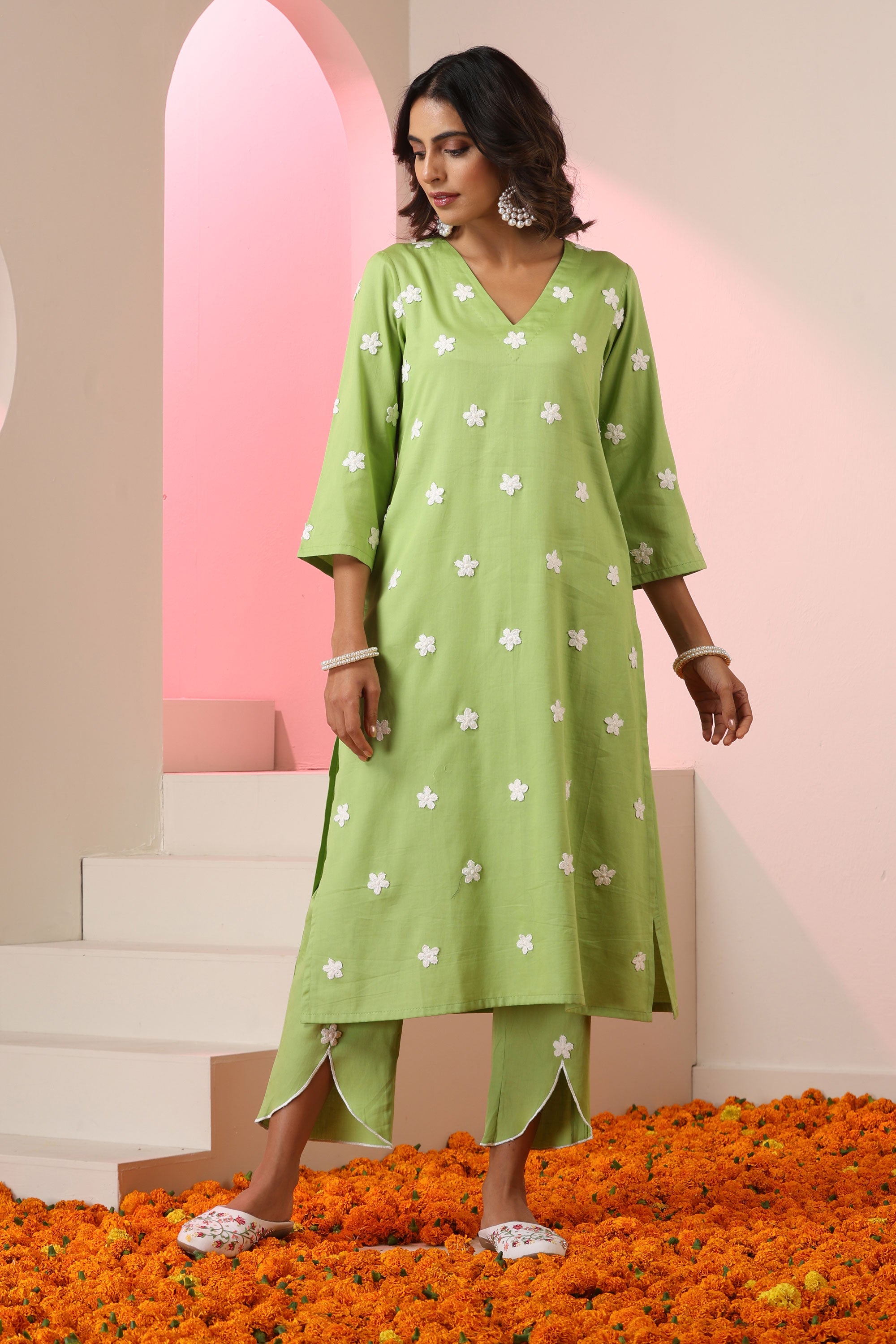 Shanaya Floral Lime Green Kurta Set