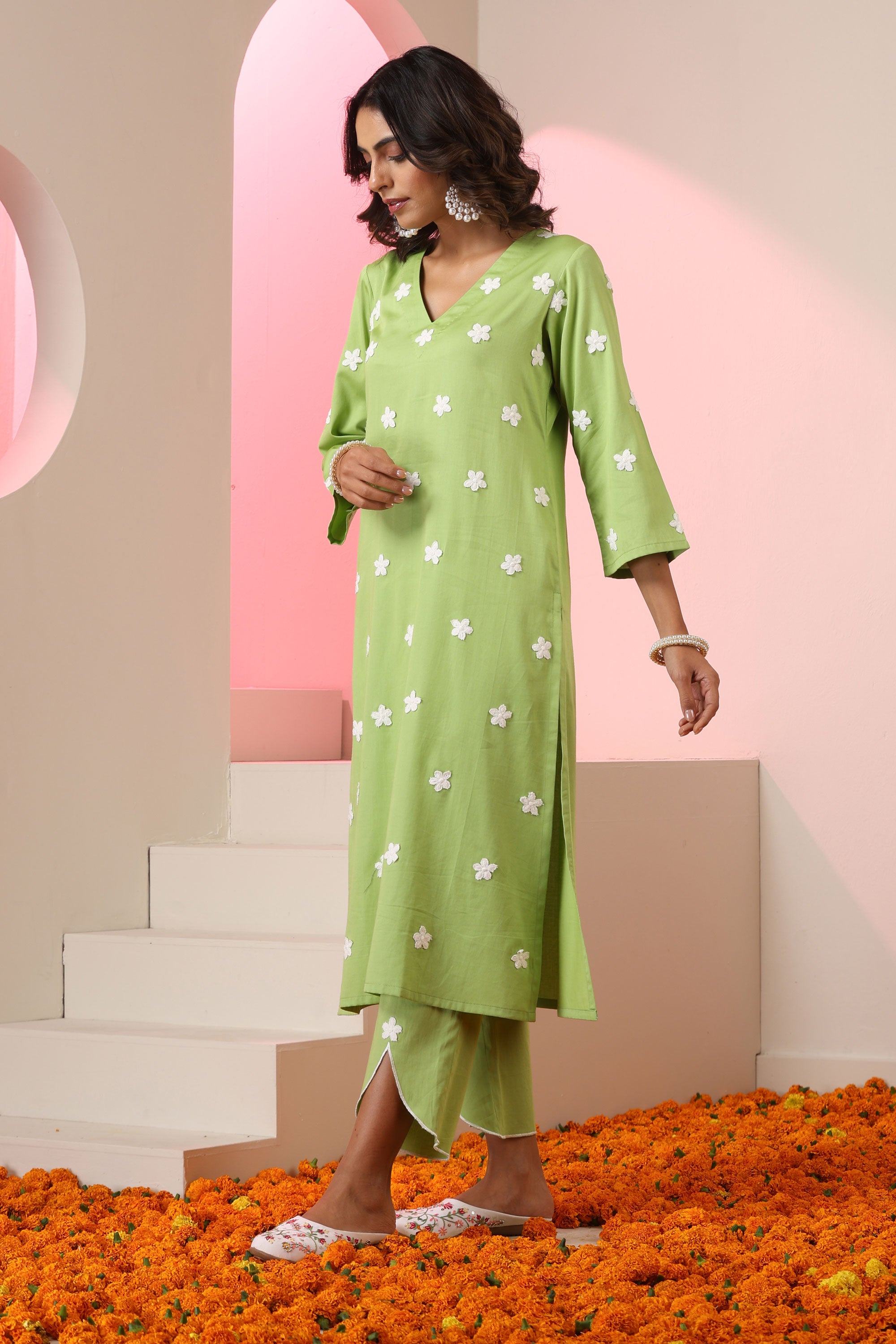 Shanaya Floral Lime Green Kurta Set
