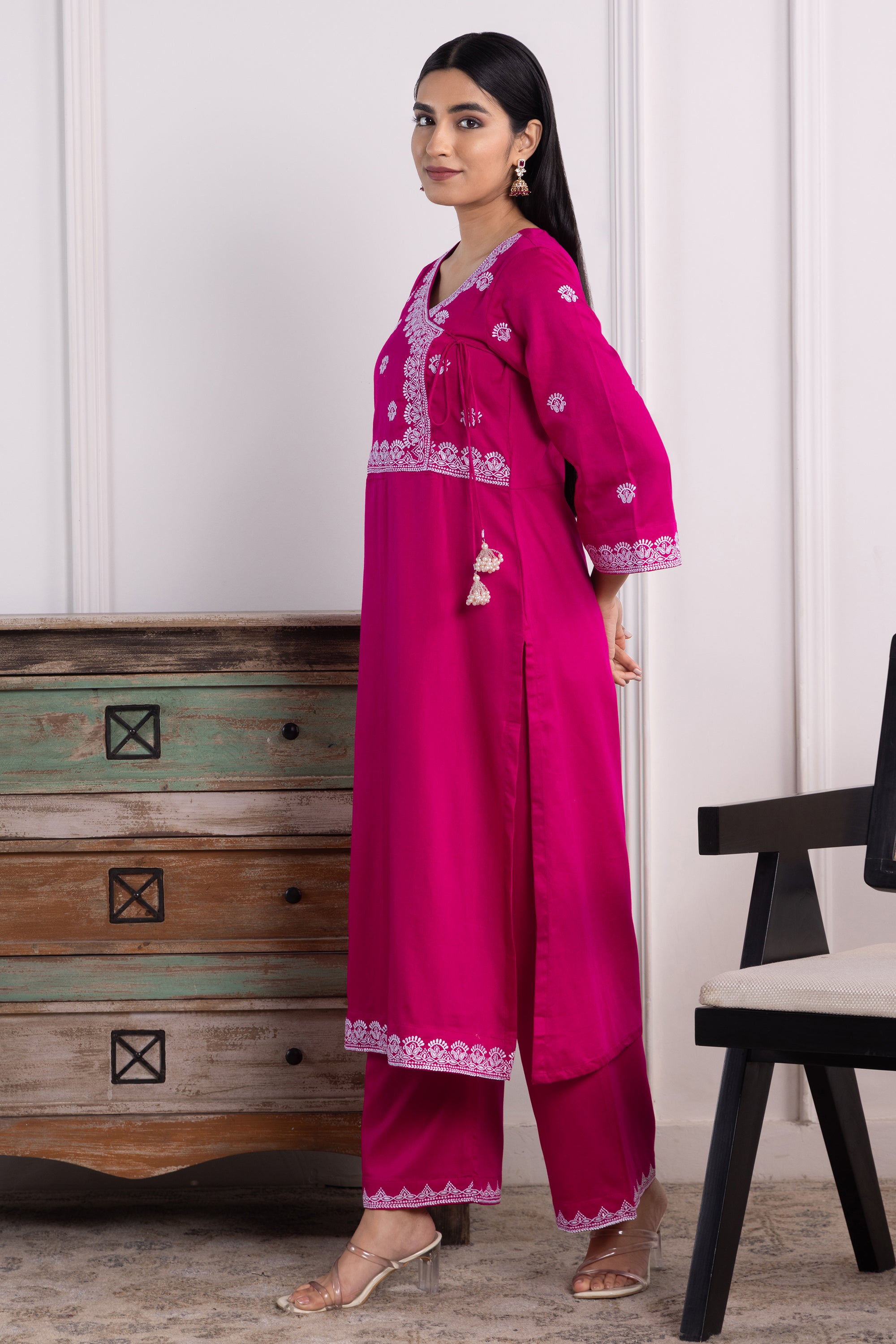 Stella Magenta Cotton Embroidered Kurta Set