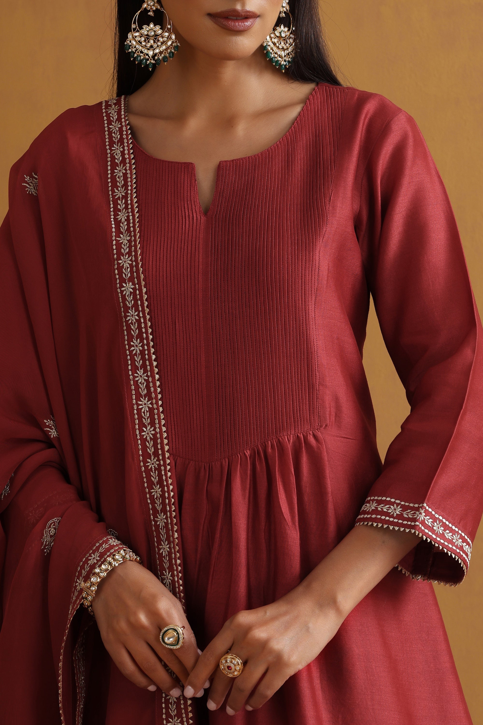 Yatika Rust Embroidered Pintex Kurta Set with Dupatta