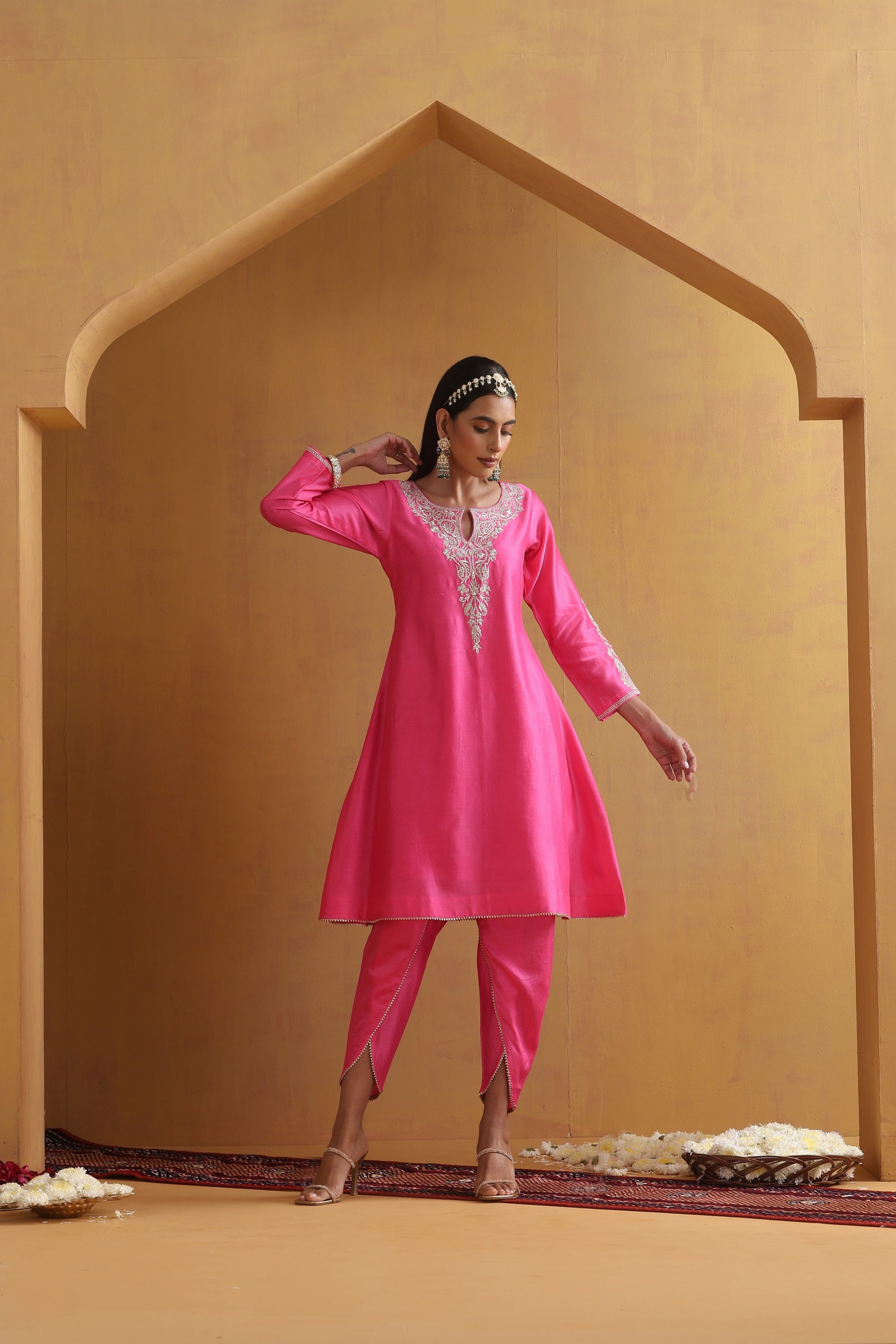 Rima Pink Embroidered Kurta Set with Dupatta