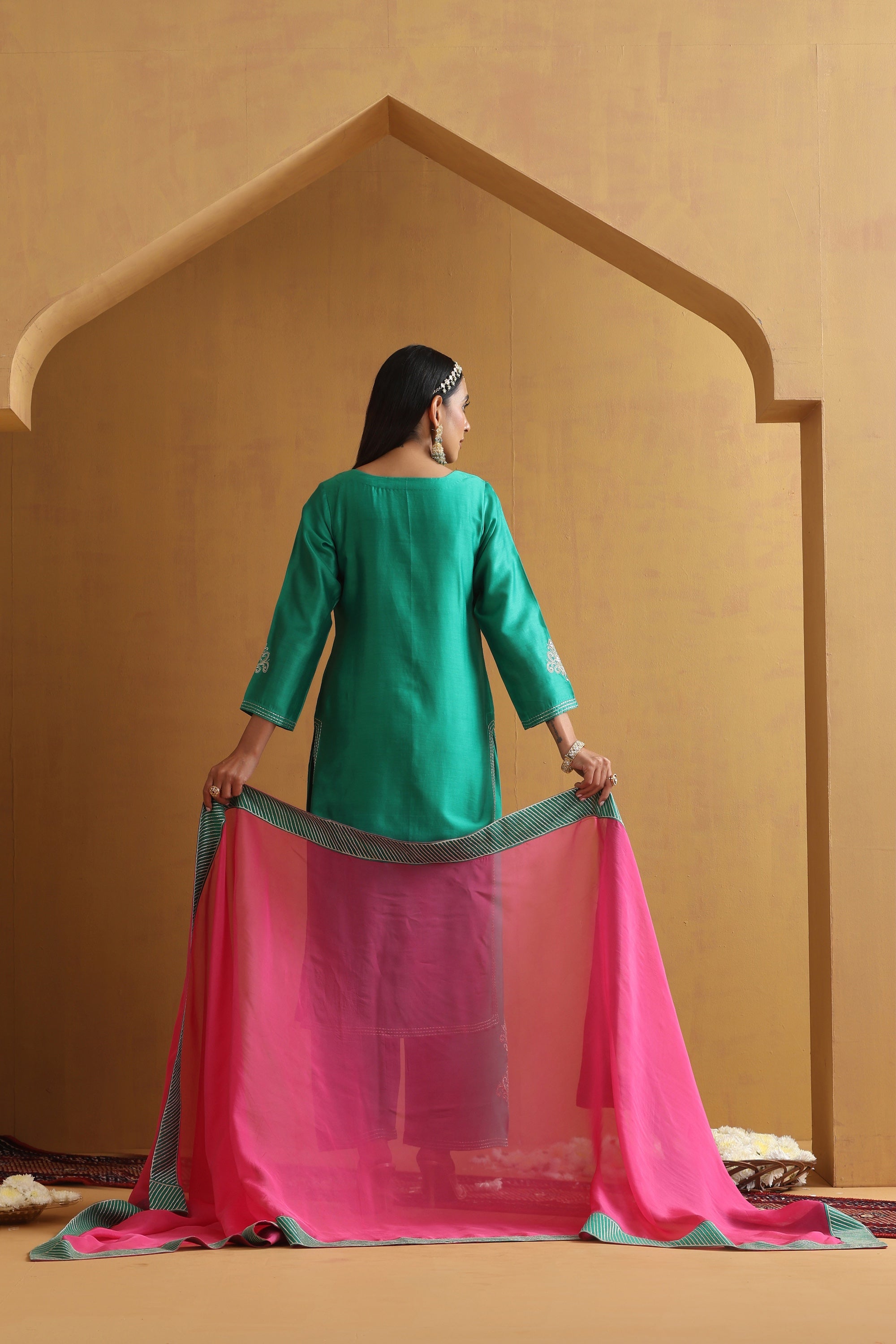 Noora Green Embroidered Kurta Set with Dupatta