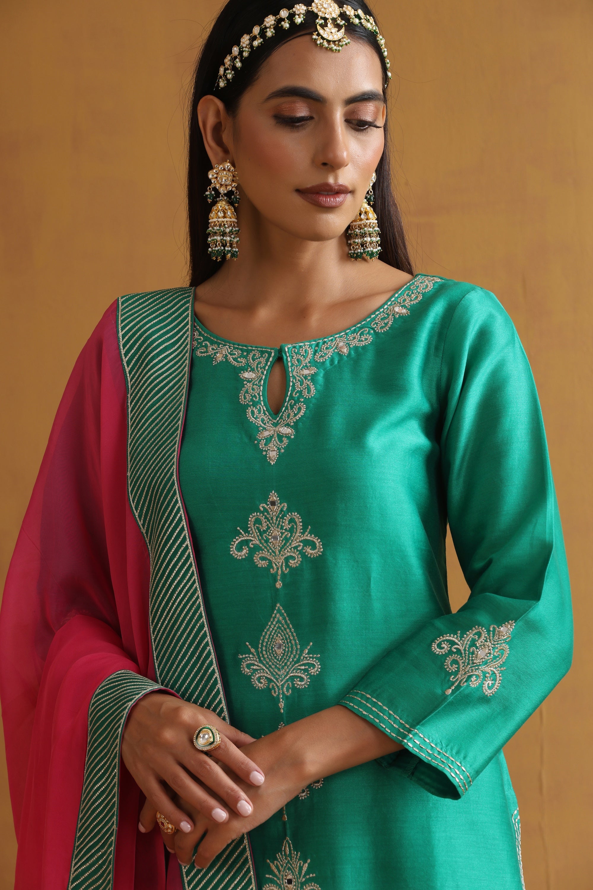 Noora Green Embroidered Kurta Set with Dupatta