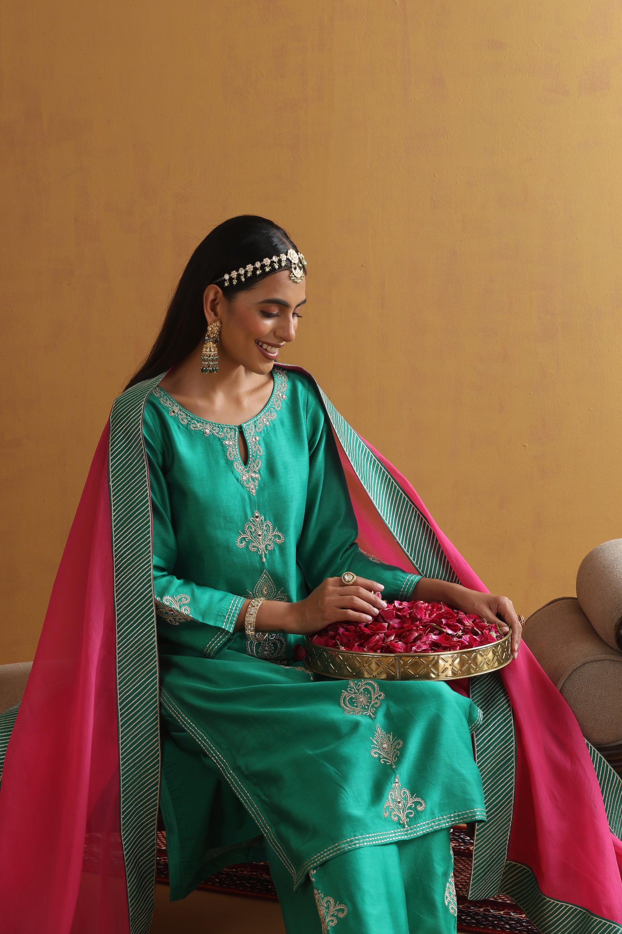 Noora Green Embroidered Kurta Set with Dupatta