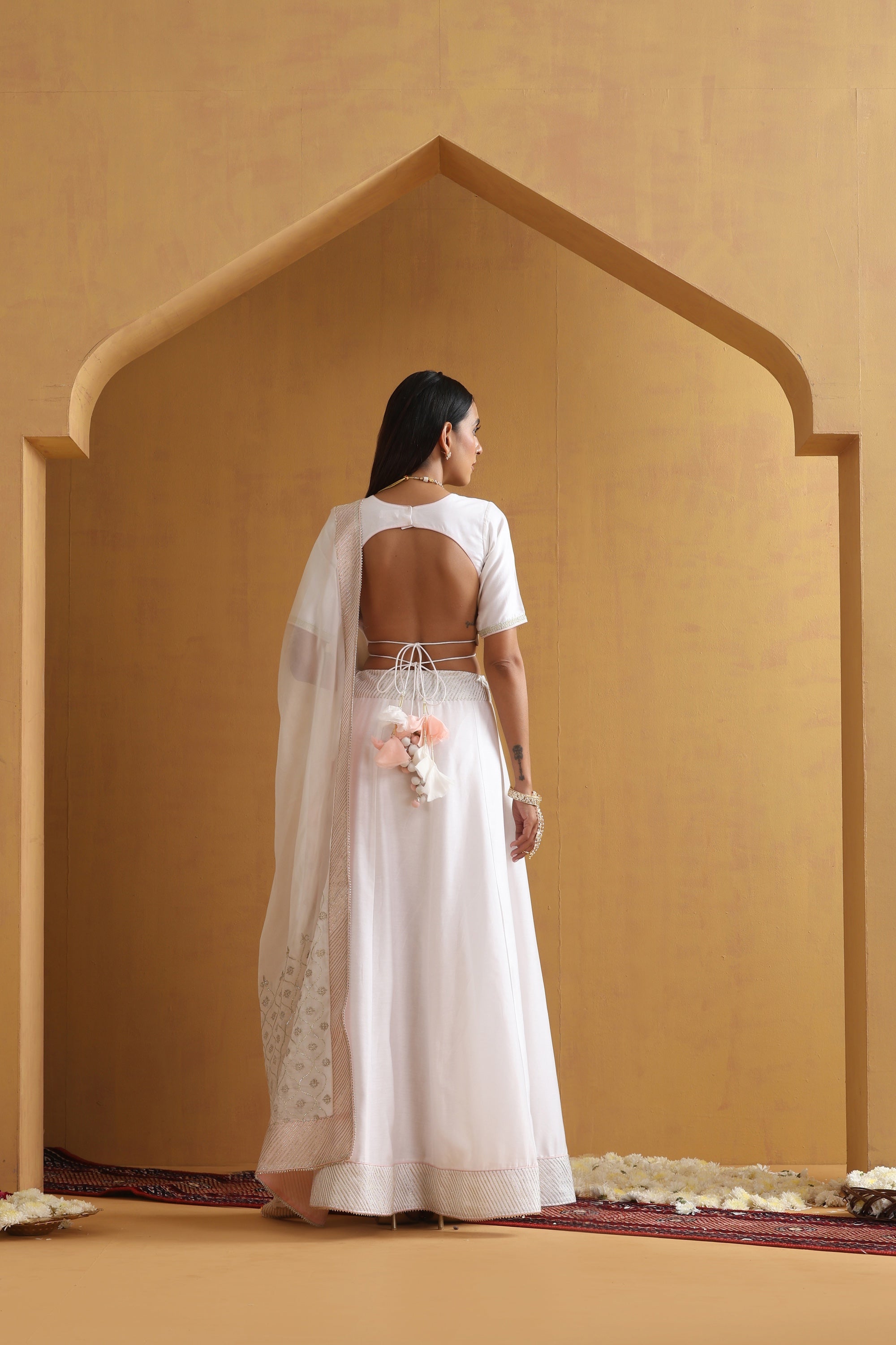 Nivetha White Embroidered Lehenga Set with Dupatta