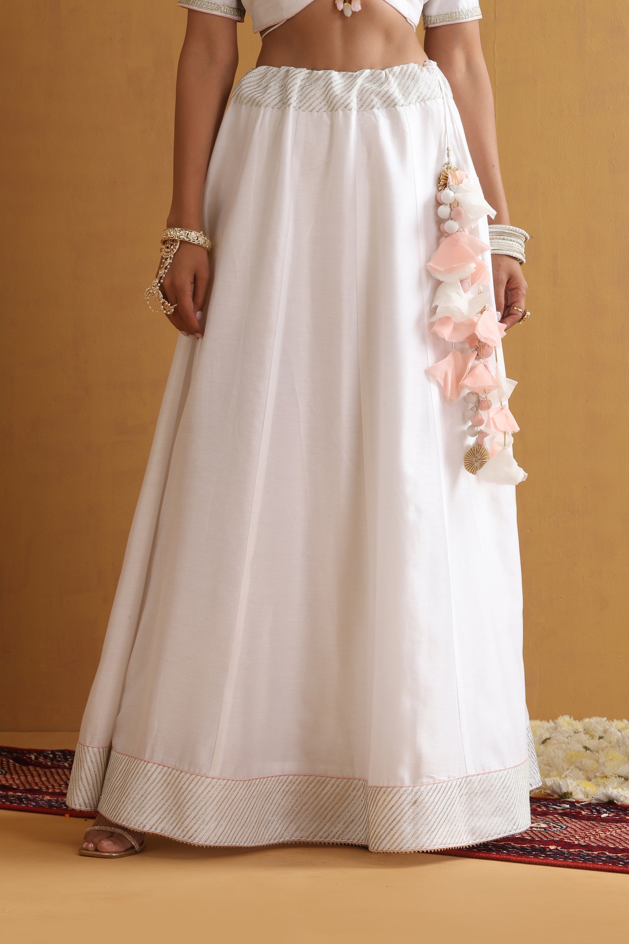 Nivetha White Embroidered Lehenga Set with Dupatta