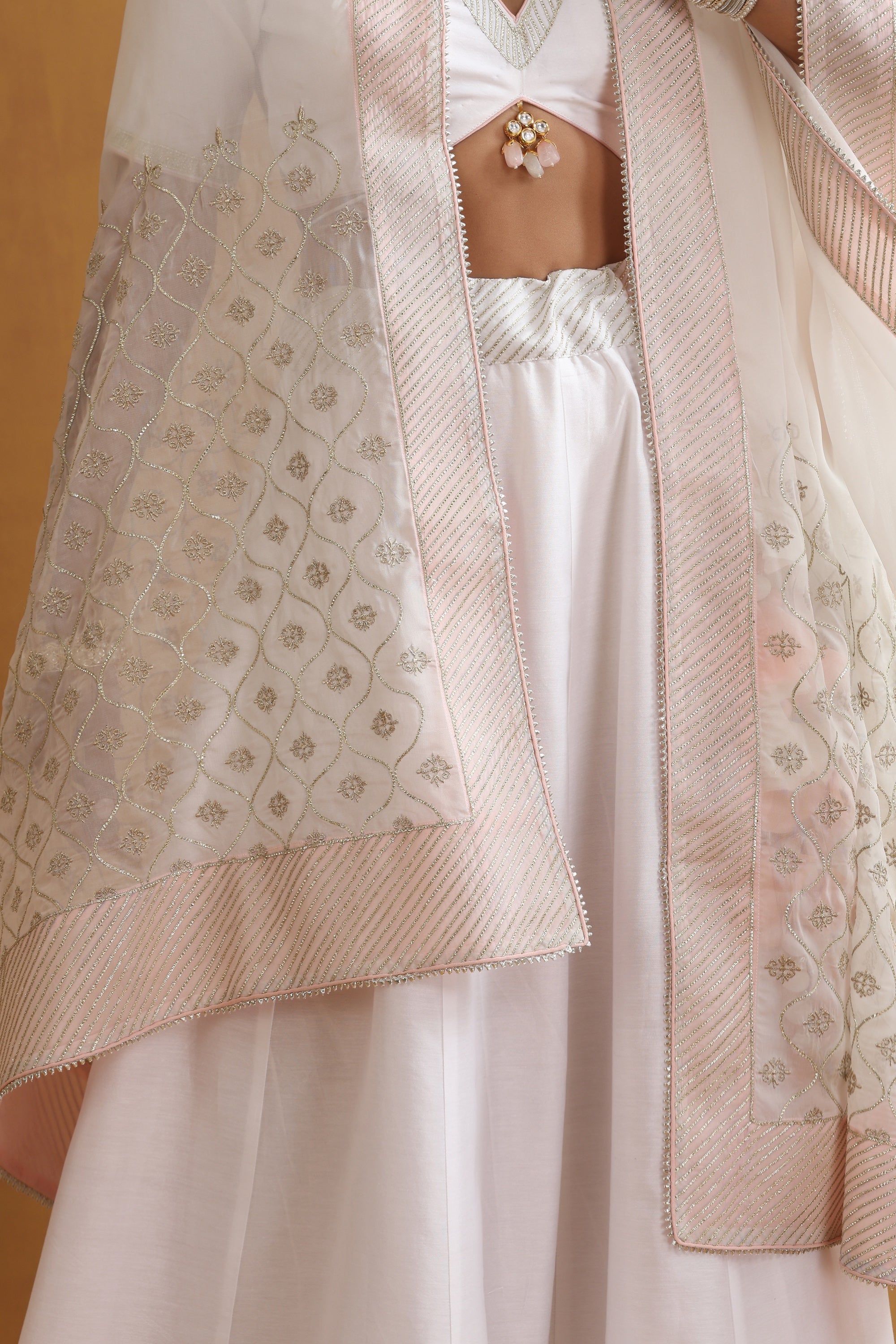 Nivetha White Embroidered Lehenga Set with Dupatta